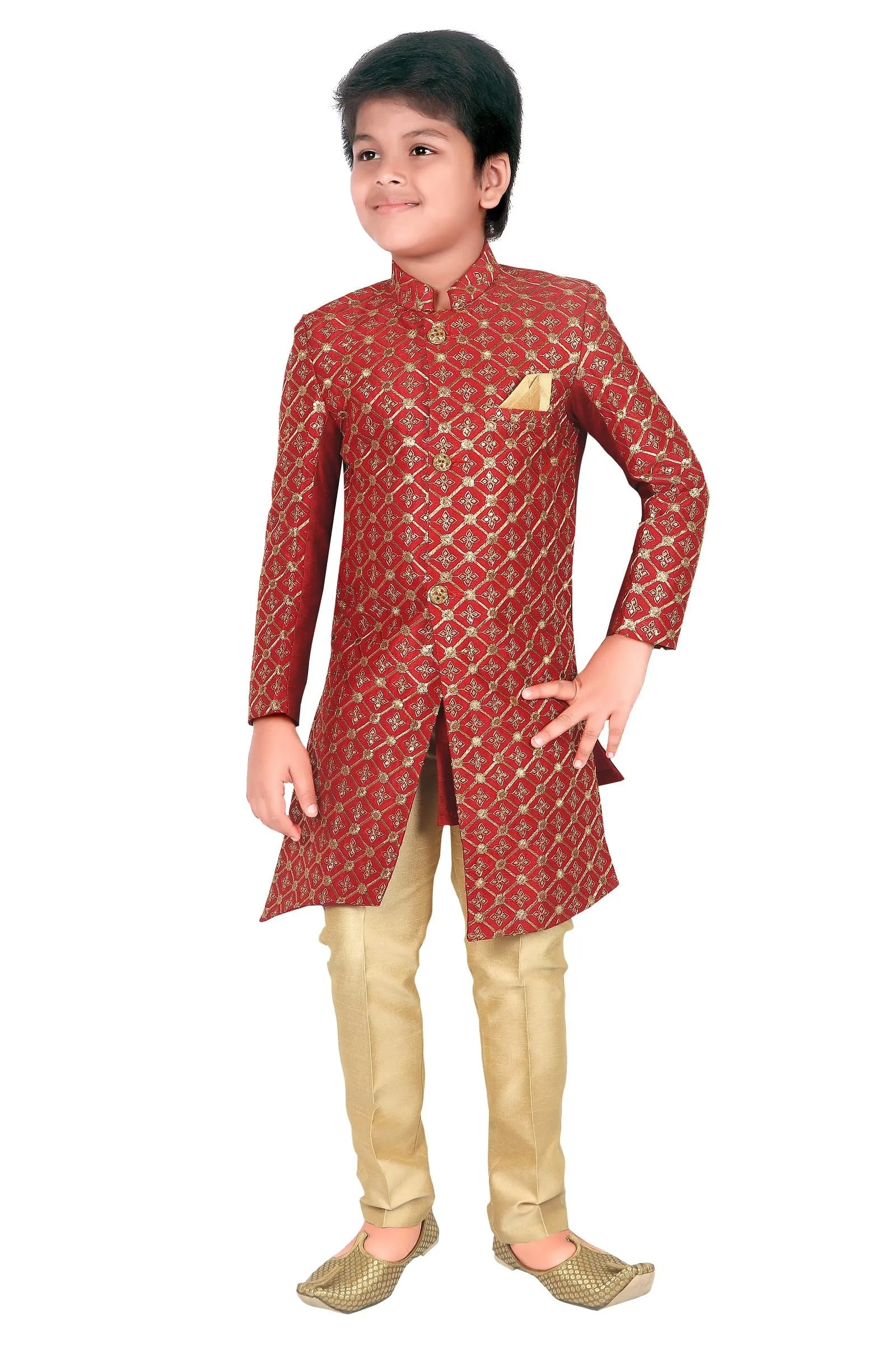 Ahhaaaa Ethnic Handwork Embroidery Sherwani and Pyjama for Boys