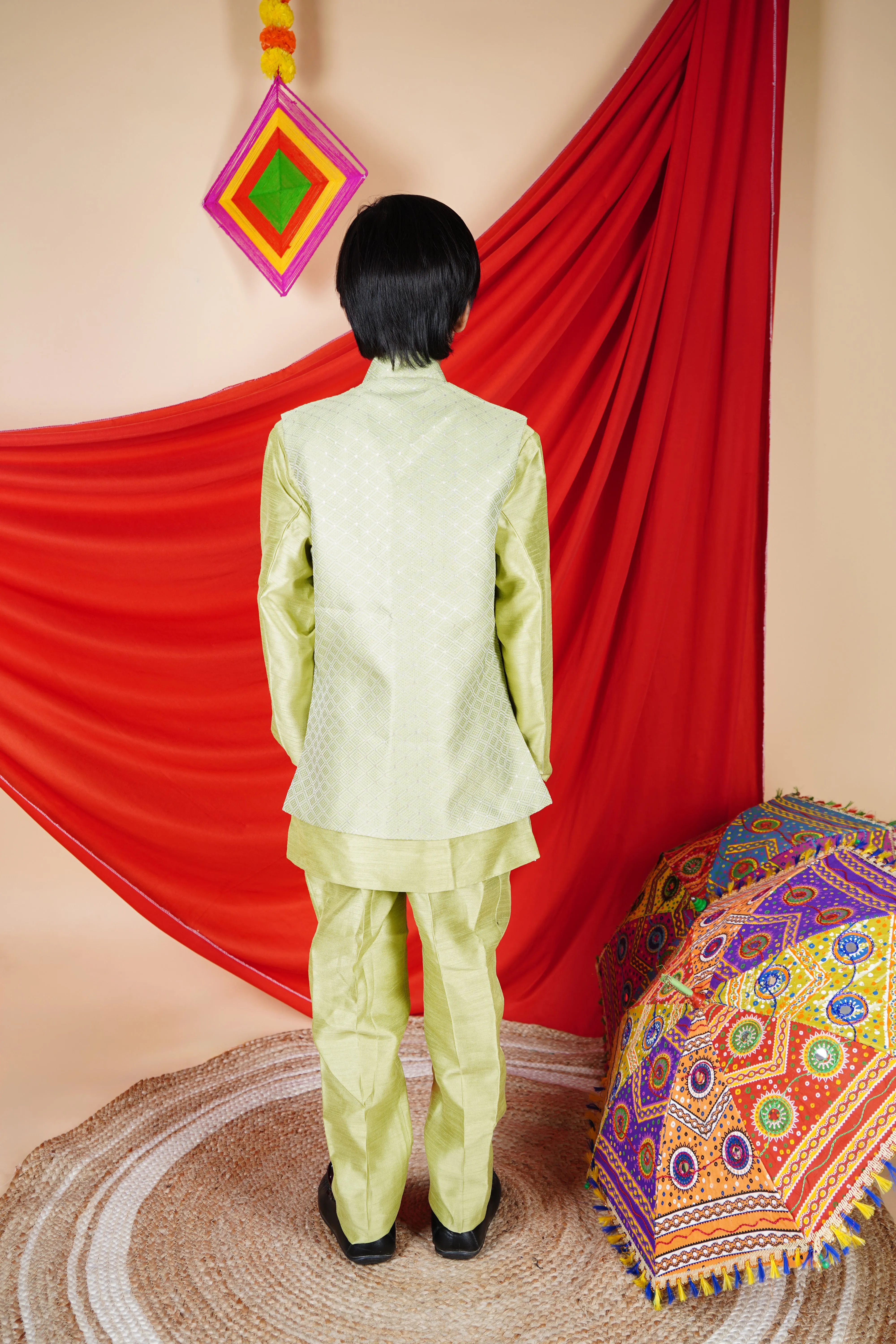 Ahhaaaa Kids Bollywood Style Print Indo-Western Sherwani Set For Boys