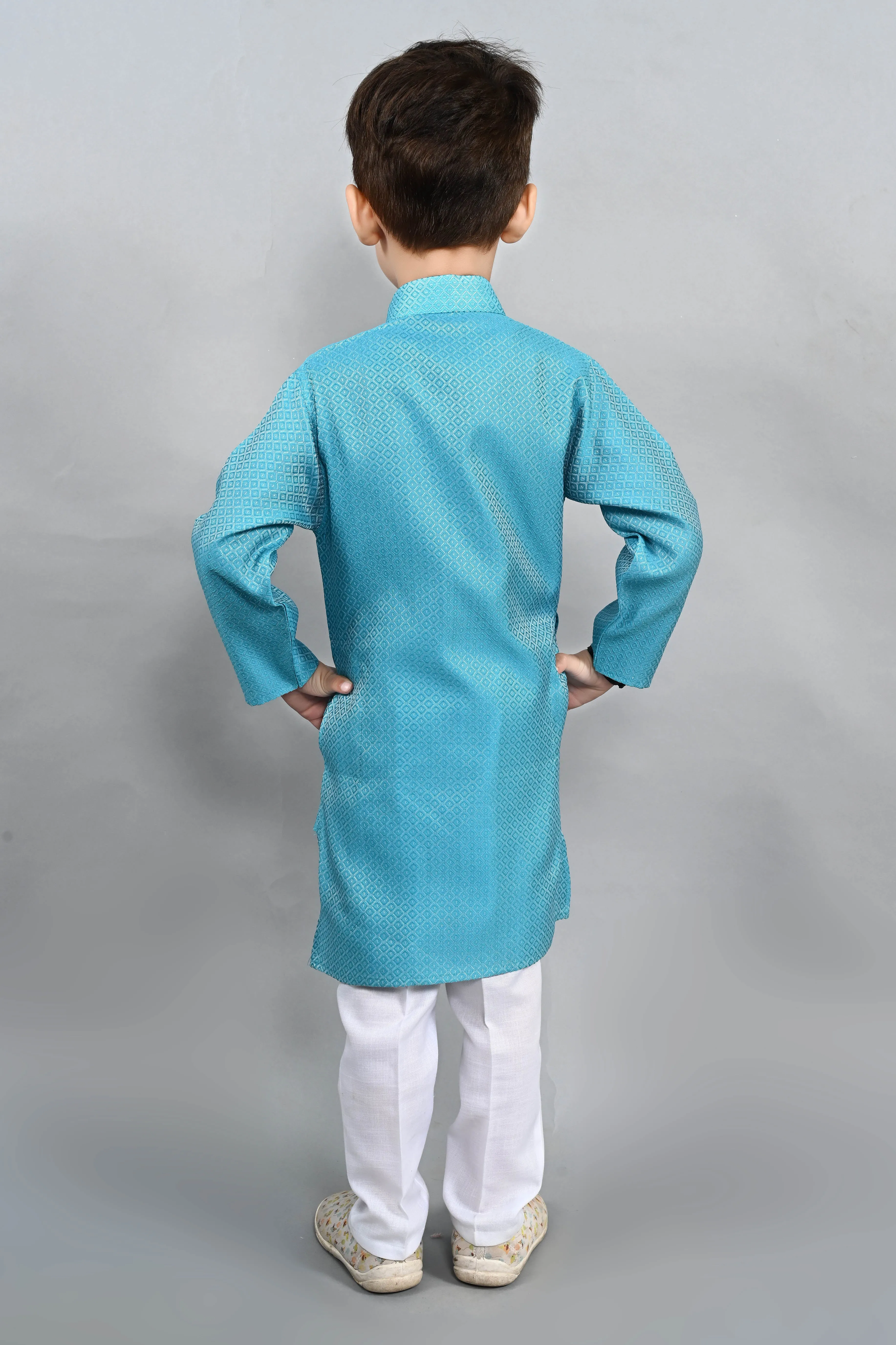 Ahhaaaa Kids Ethnic Cotton Silk Blend Boys Kurta Pyjama Set