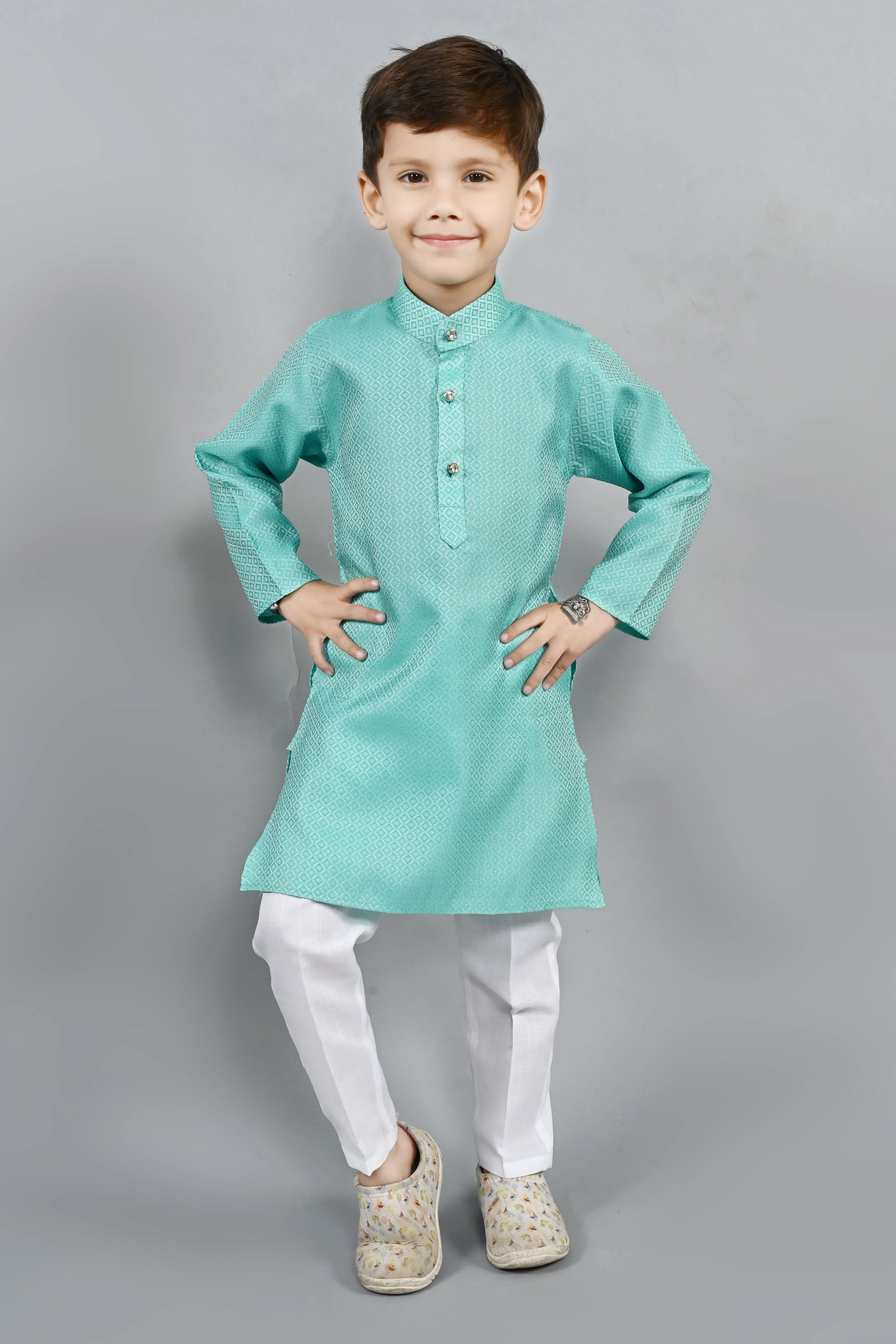 Ahhaaaa Kids Ethnic Cotton Silk Blend Boys Kurta Pyjama Set