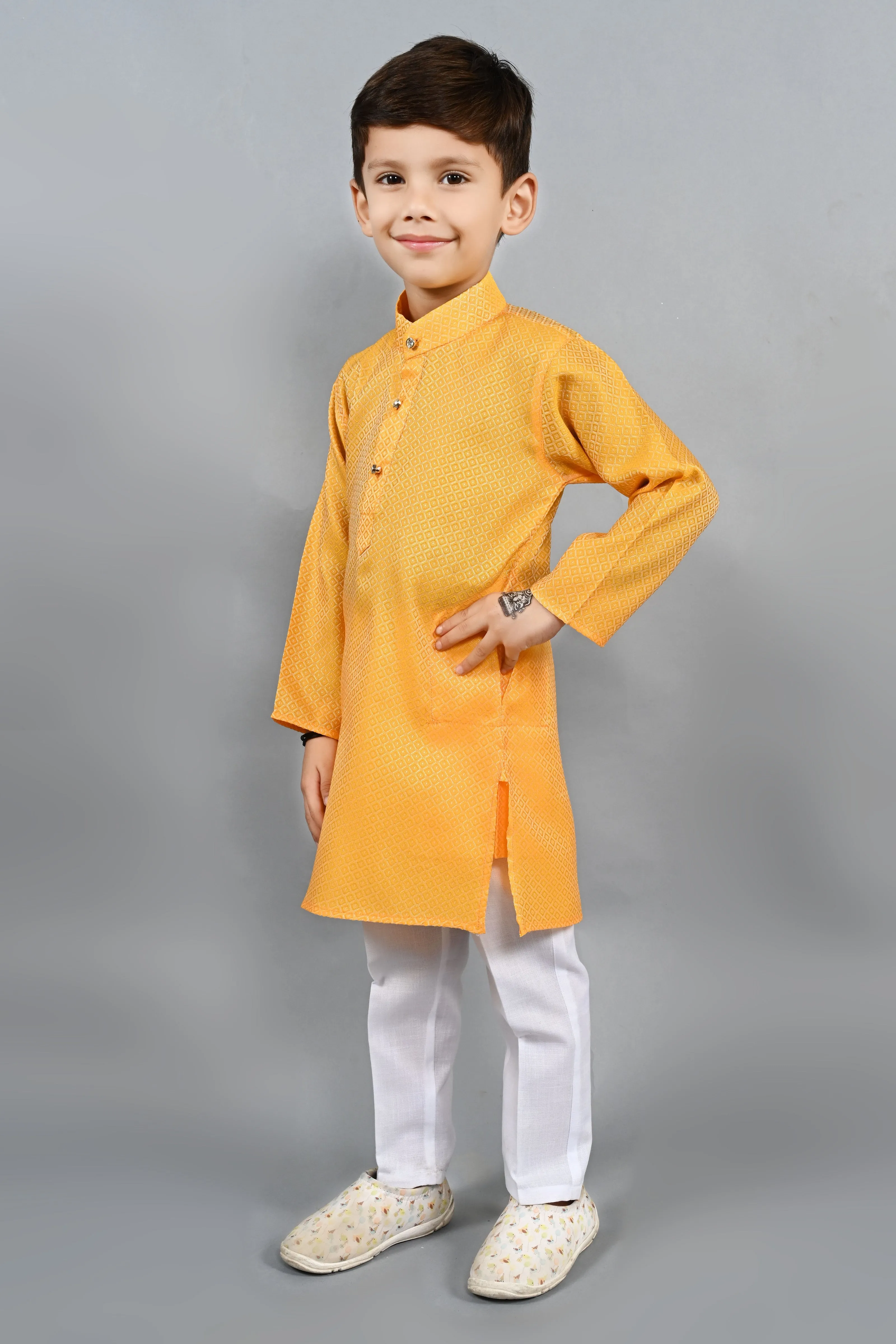 Ahhaaaa Kids Ethnic Cotton Silk Blend Boys Kurta Pyjama Set