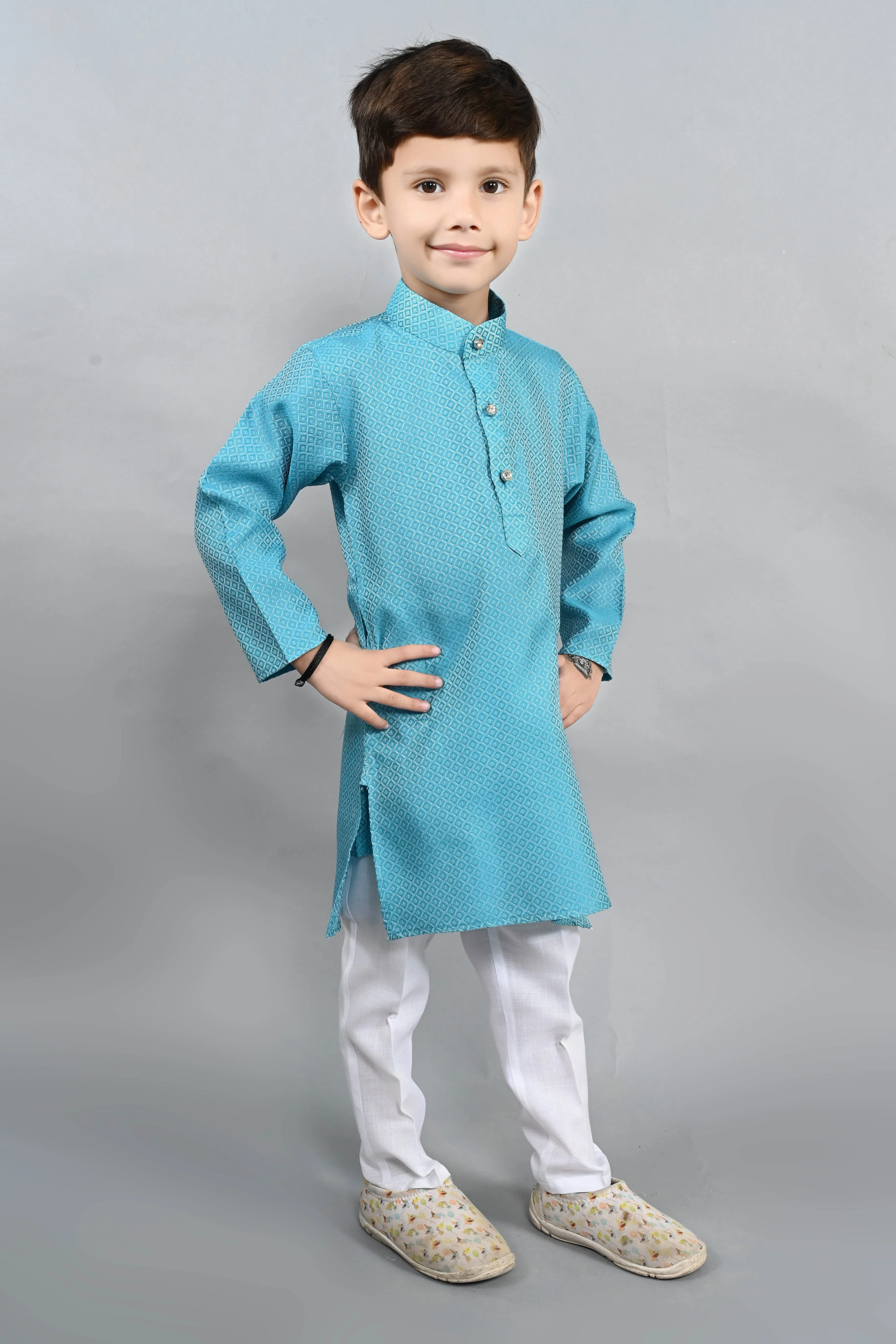 Ahhaaaa Kids Ethnic Cotton Silk Blend Boys Kurta Pyjama Set