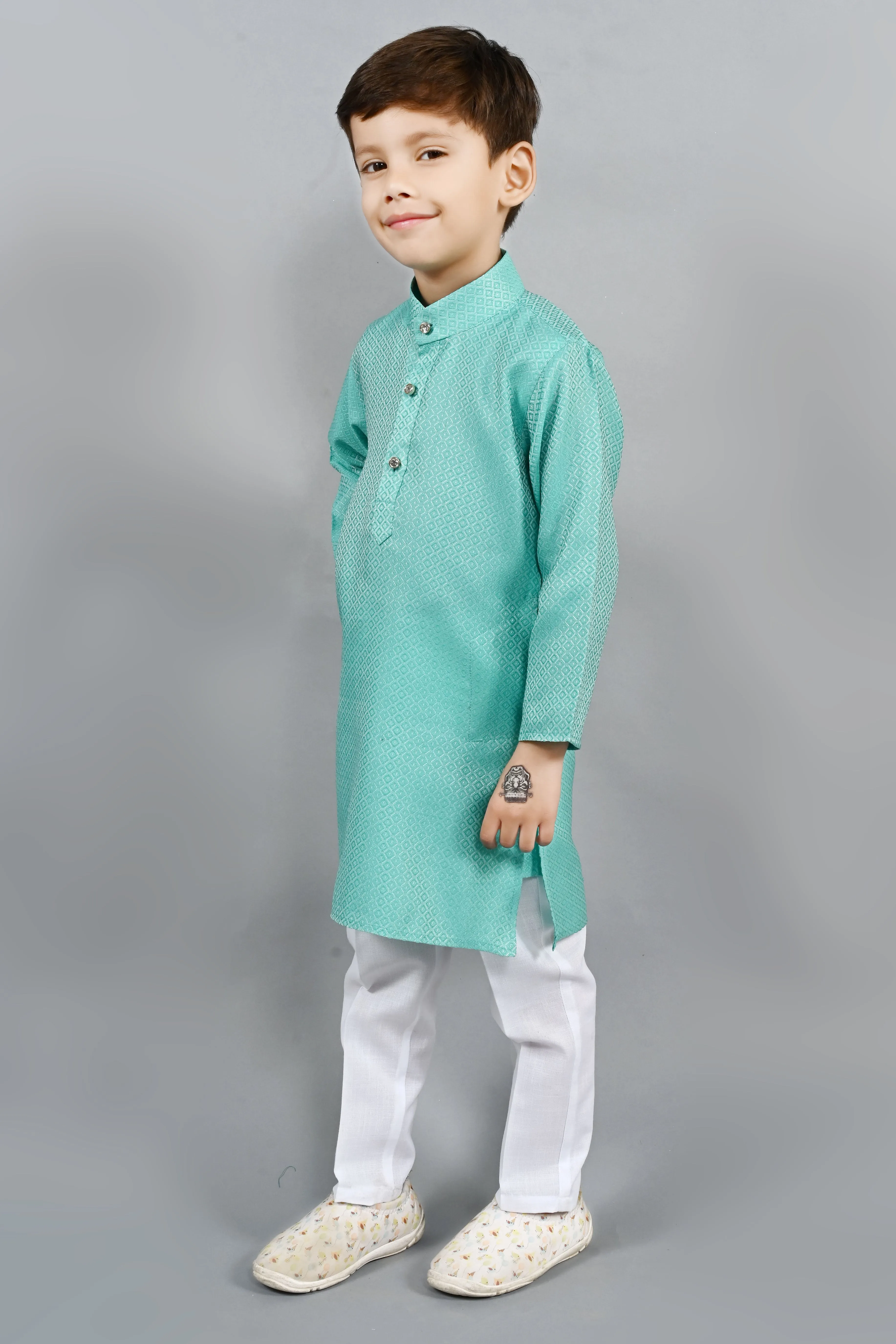 Ahhaaaa Kids Ethnic Cotton Silk Blend Boys Kurta Pyjama Set