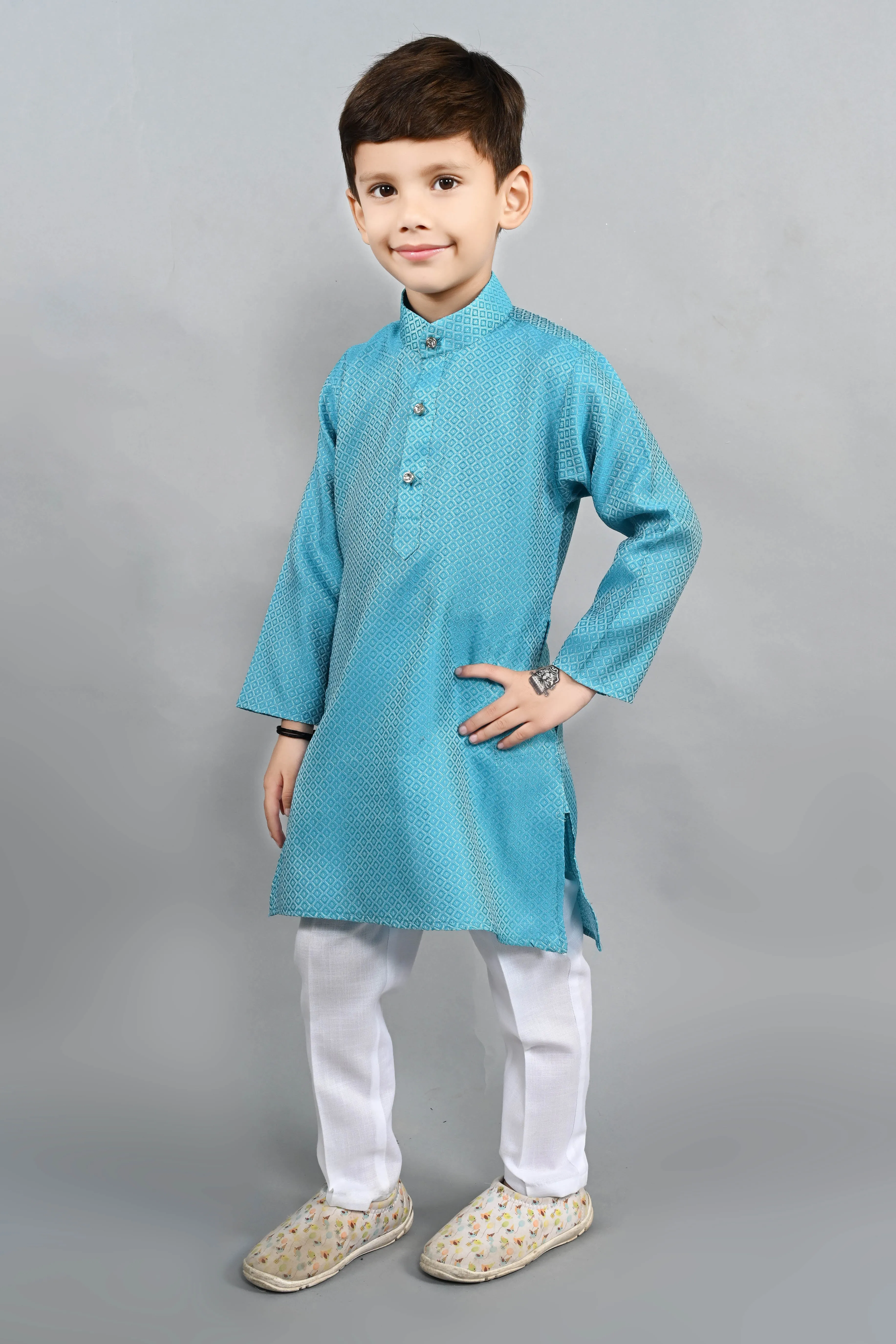 Ahhaaaa Kids Ethnic Cotton Silk Blend Boys Kurta Pyjama Set