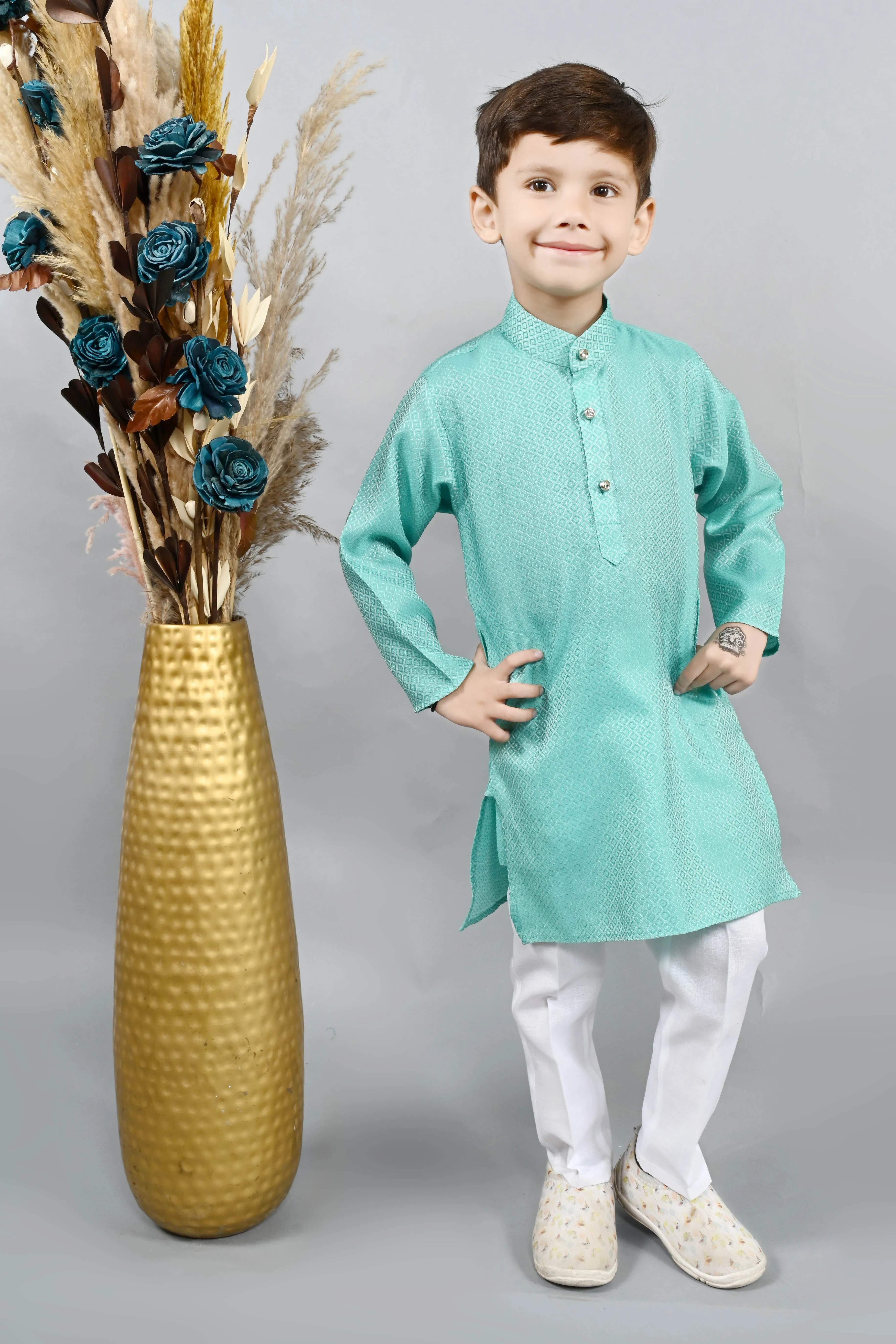 Ahhaaaa Kids Ethnic Cotton Silk Blend Boys Kurta Pyjama Set