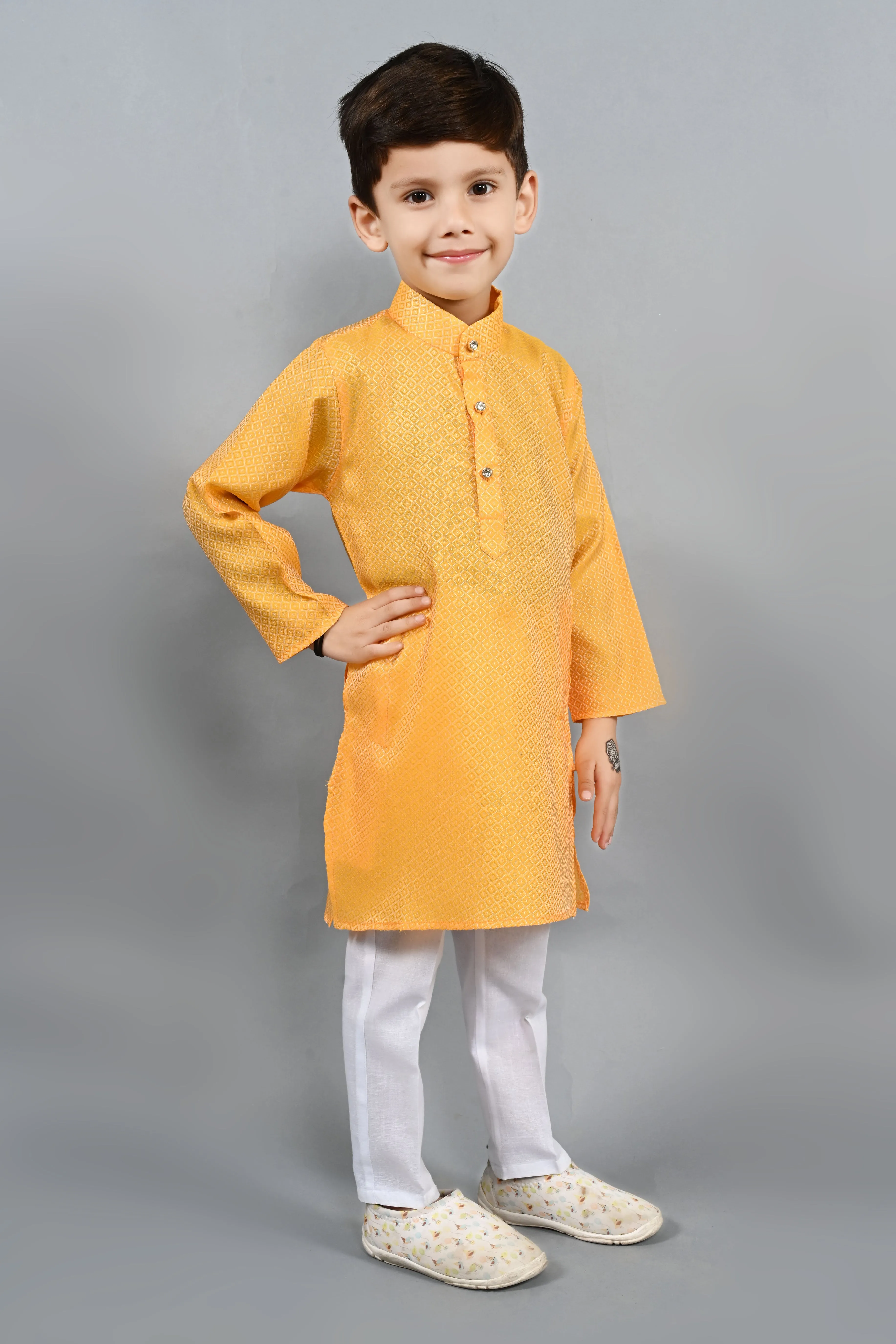 Ahhaaaa Kids Ethnic Cotton Silk Blend Boys Kurta Pyjama Set