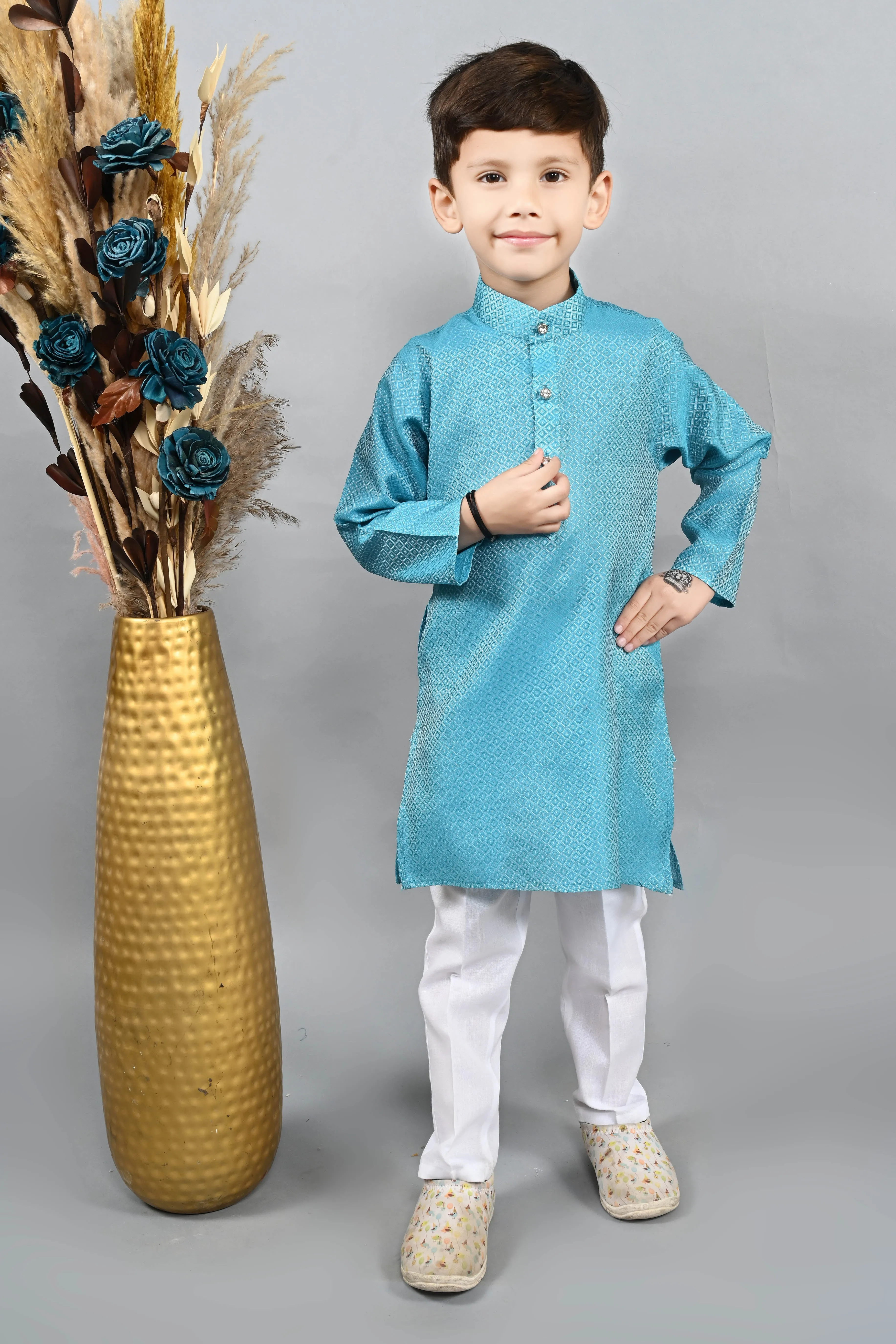 Ahhaaaa Kids Ethnic Cotton Silk Blend Boys Kurta Pyjama Set