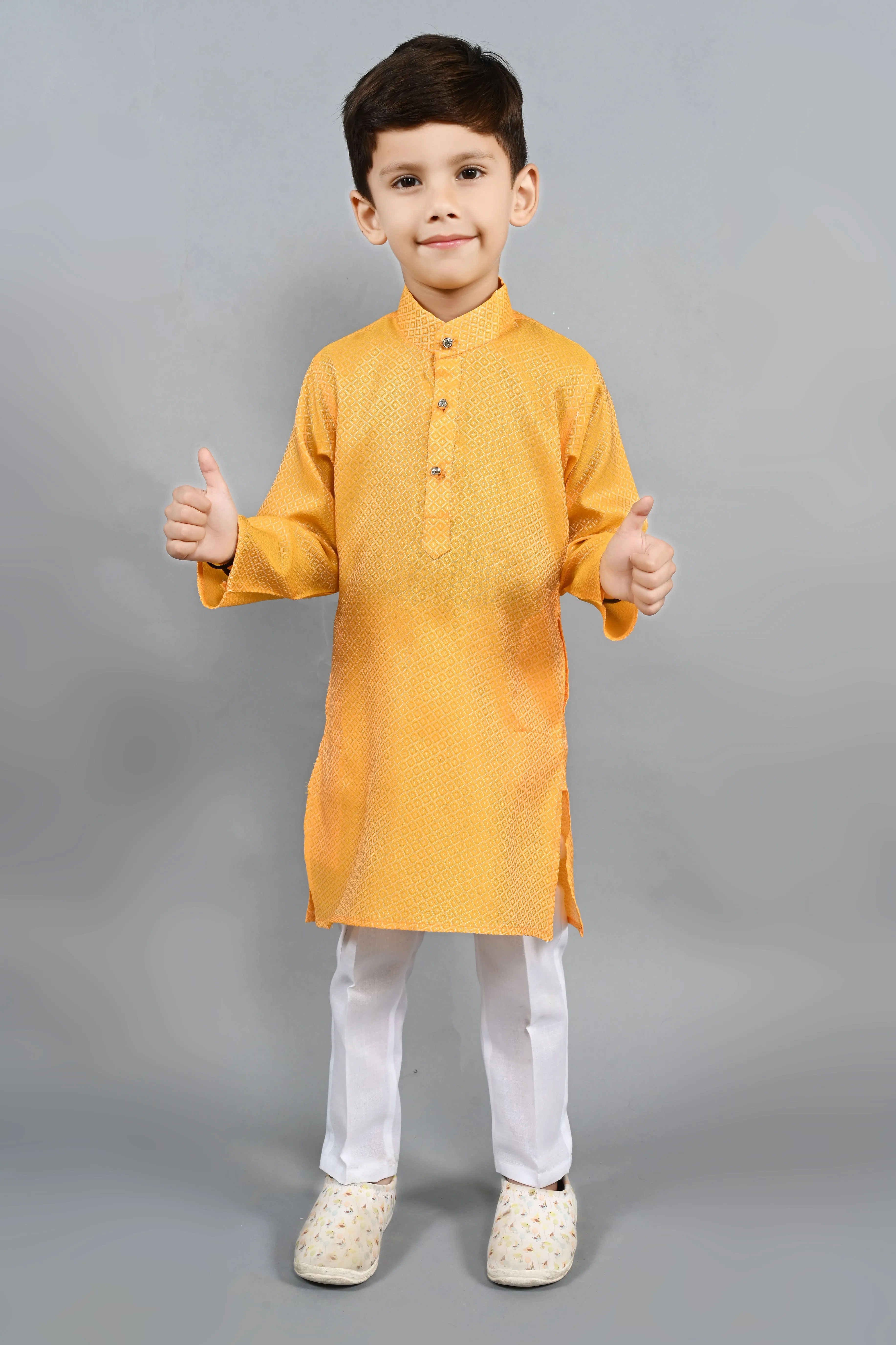 Ahhaaaa Kids Ethnic Cotton Silk Blend Boys Kurta Pyjama Set