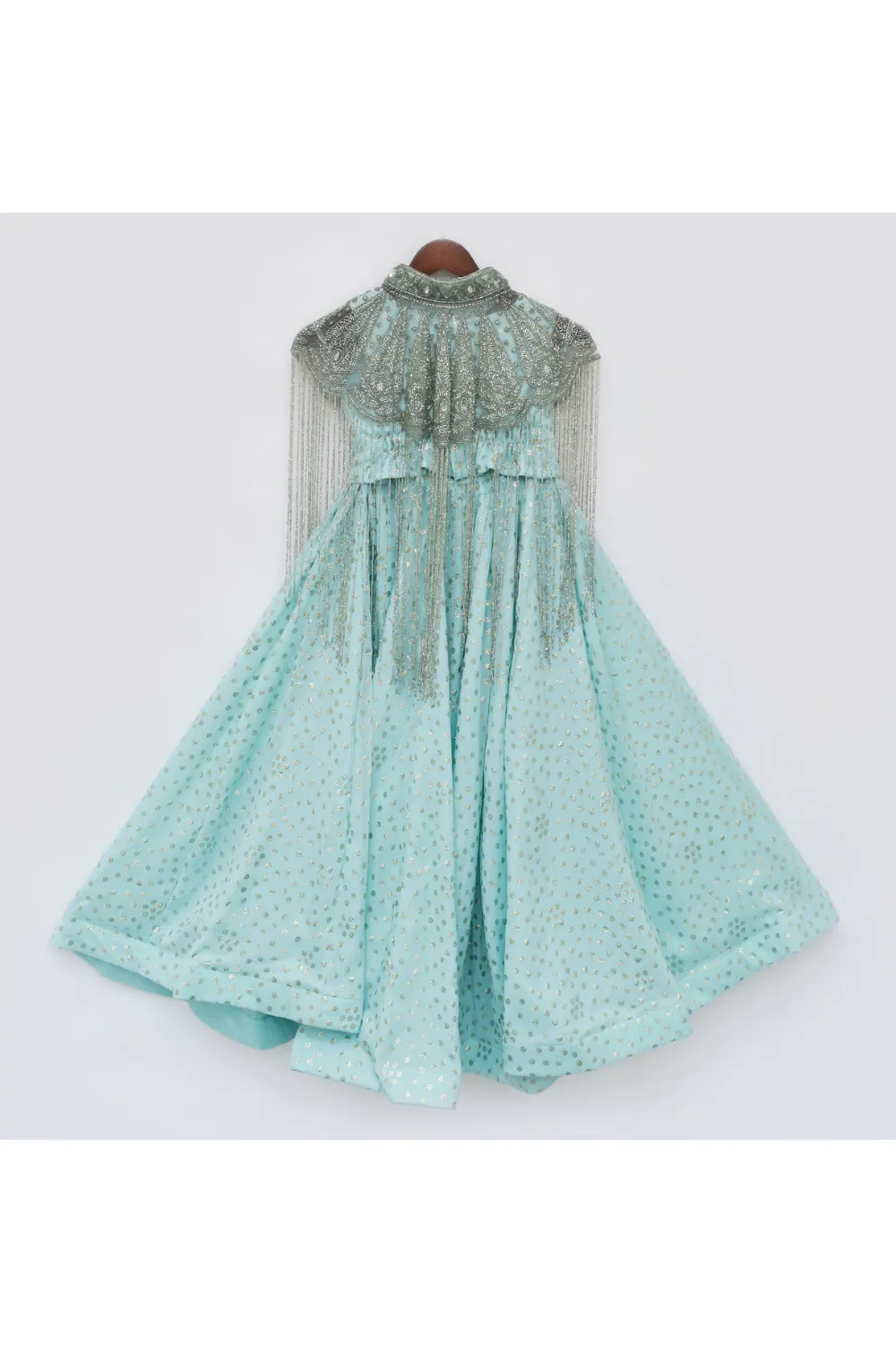 Aqua Blue Sleeveless Top And Palazzo With Cut Dana Embroidered Cape Set