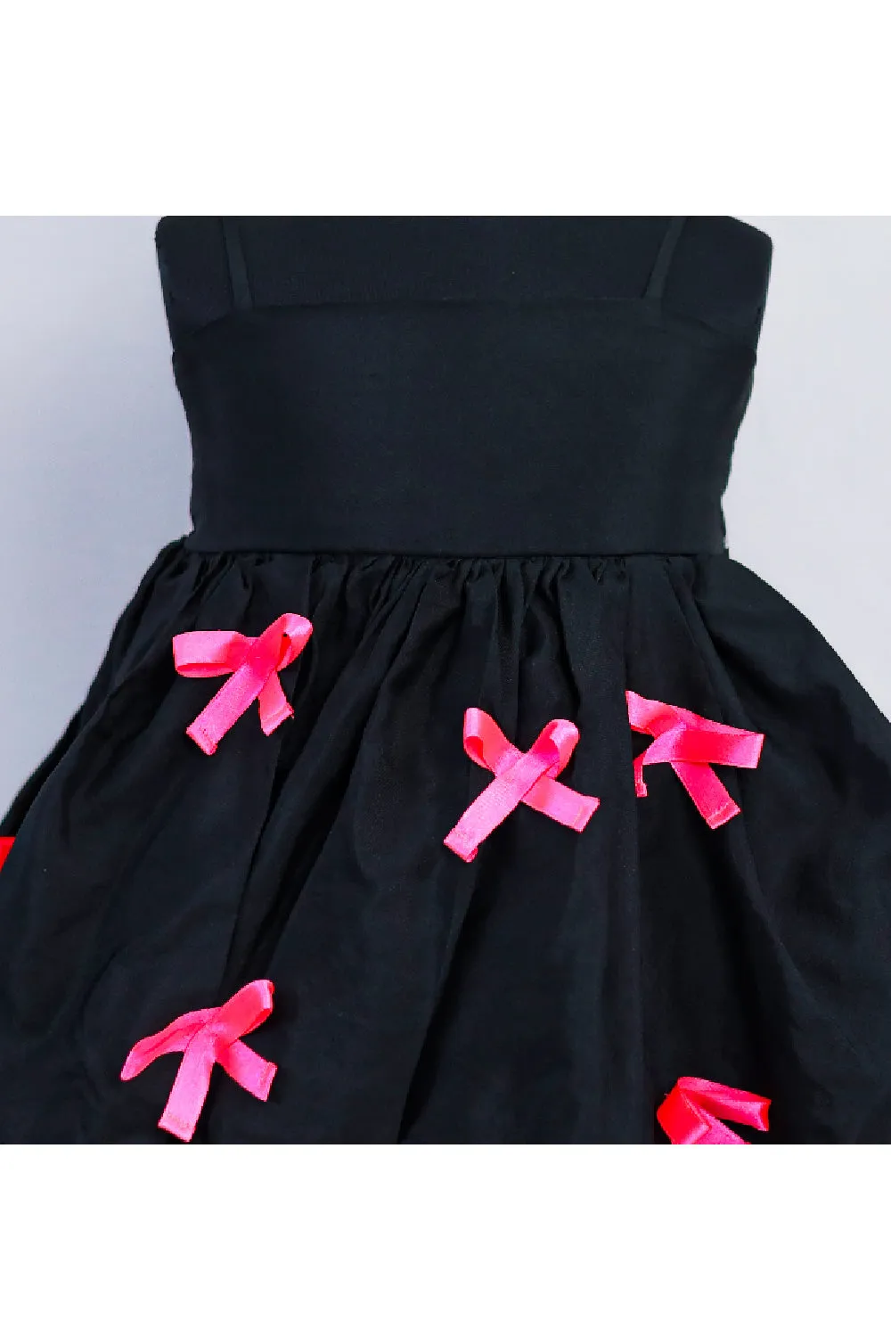 Black And Pink Bow Detailing Sleeveless Silk Dress