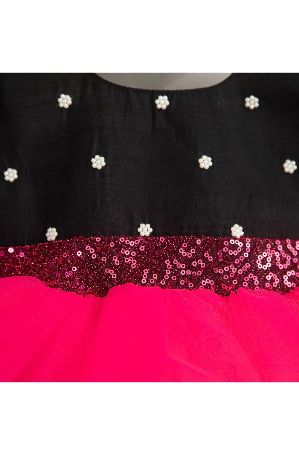 Black And Pink Sequins Embroidered Net Dress