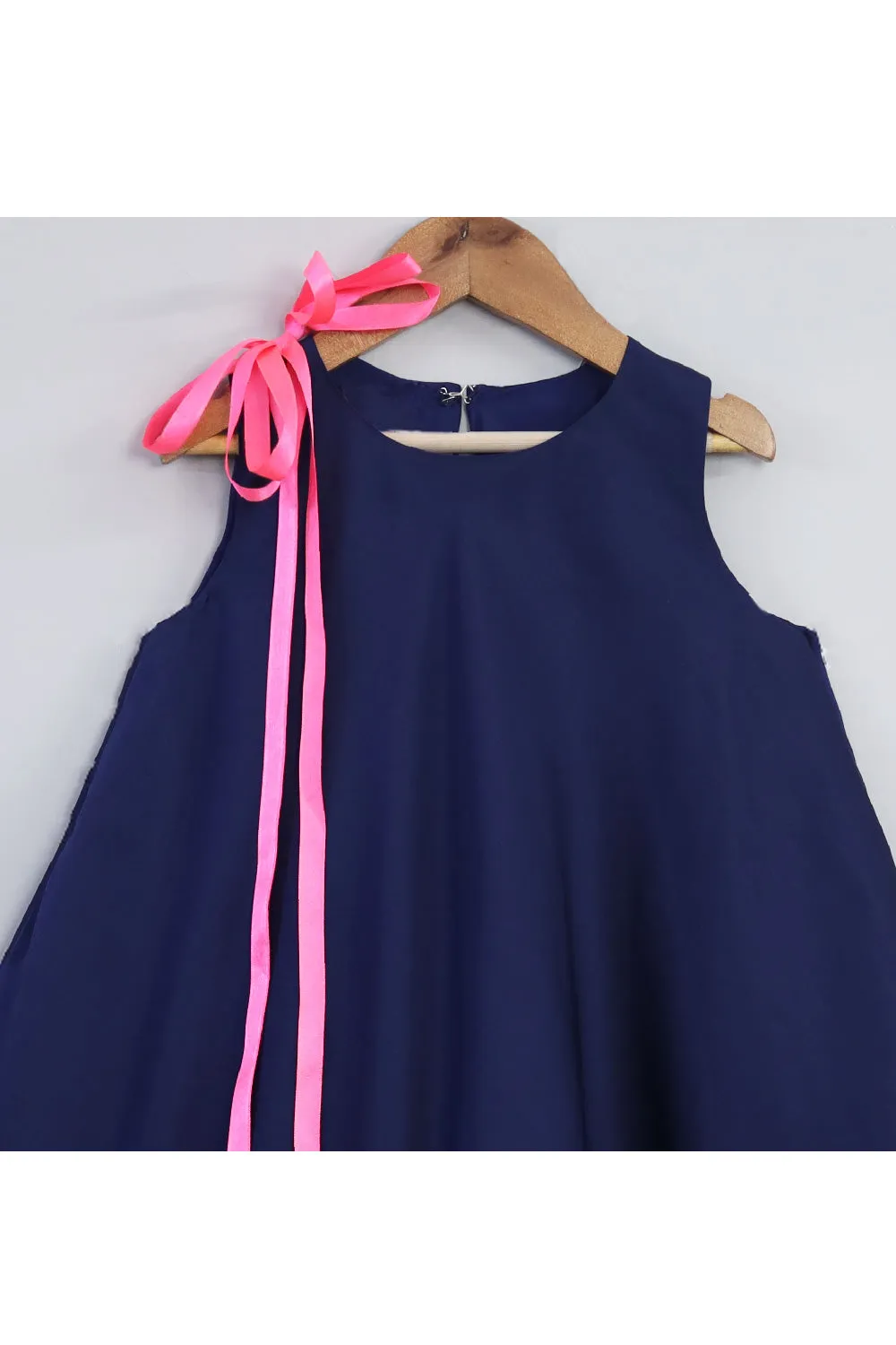 Blue Bow Detailing Sleeveless Silk Dress