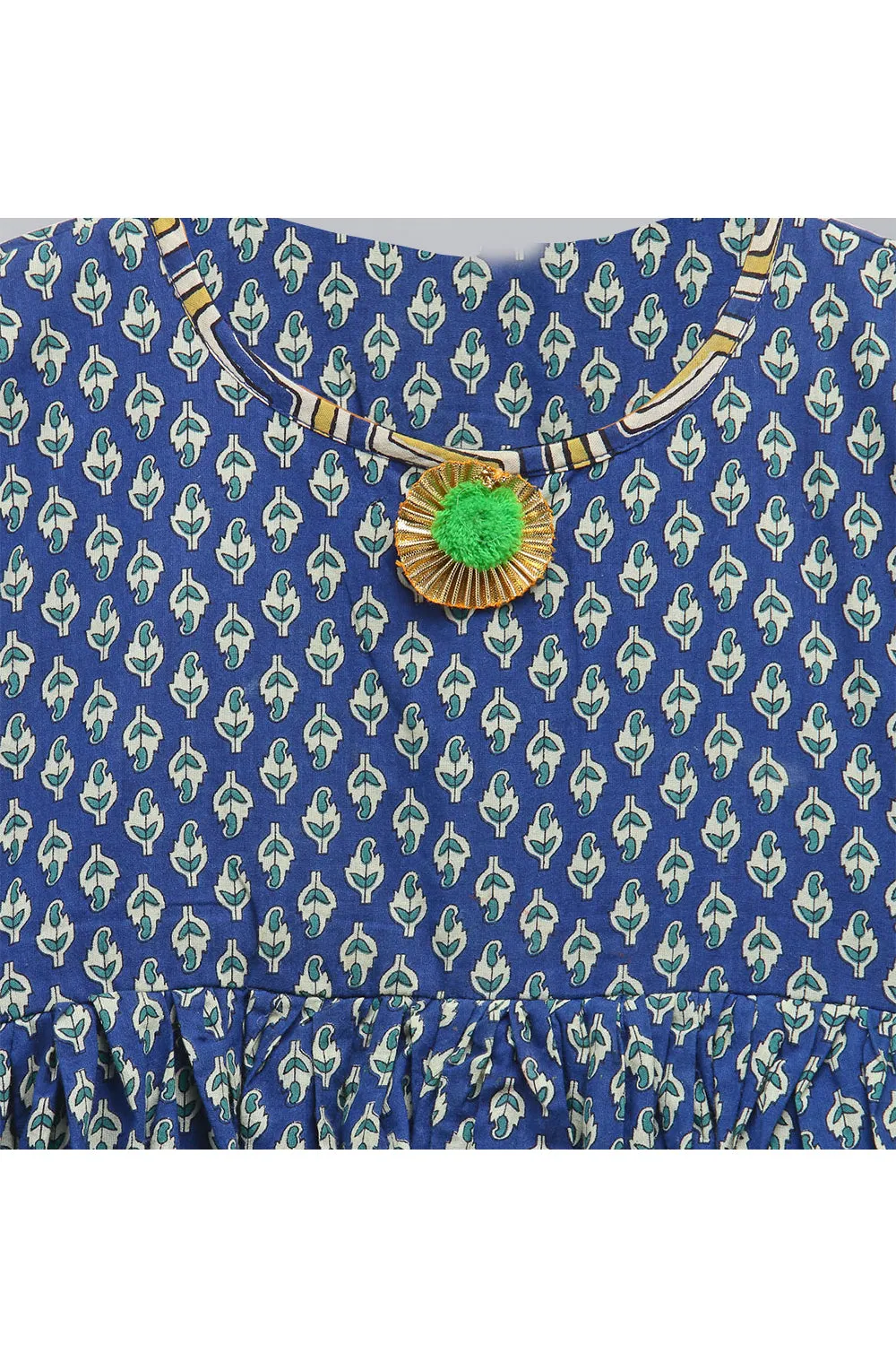 Blue Printed Peplum Style Kurta With Sharara Set