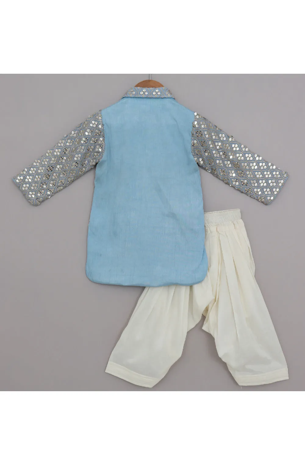 Blue Sequins And Thread Embroidered Kurta With Salwar Set