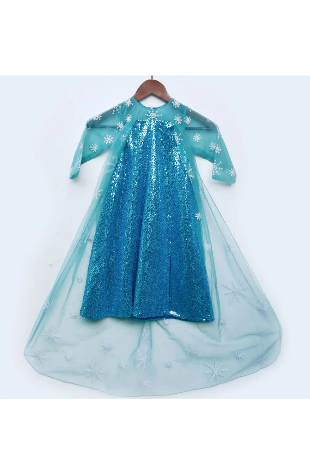 Blue Snow Flakes And Sequins Detailing Dress