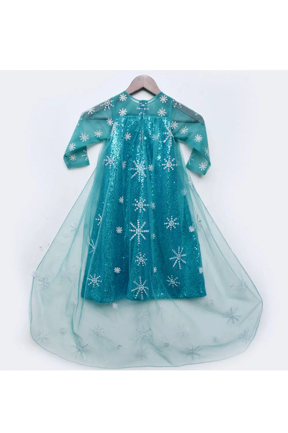 Blue Snow Flakes And Sequins Detailing Dress