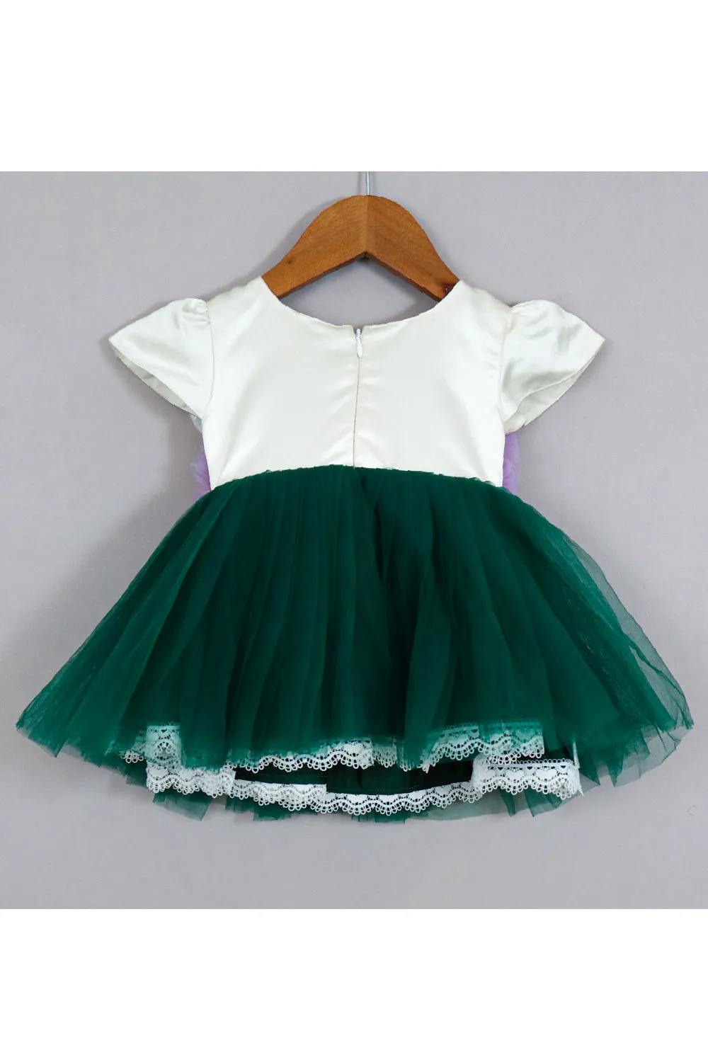 Bottle Green Rainbow Frill Net Dress