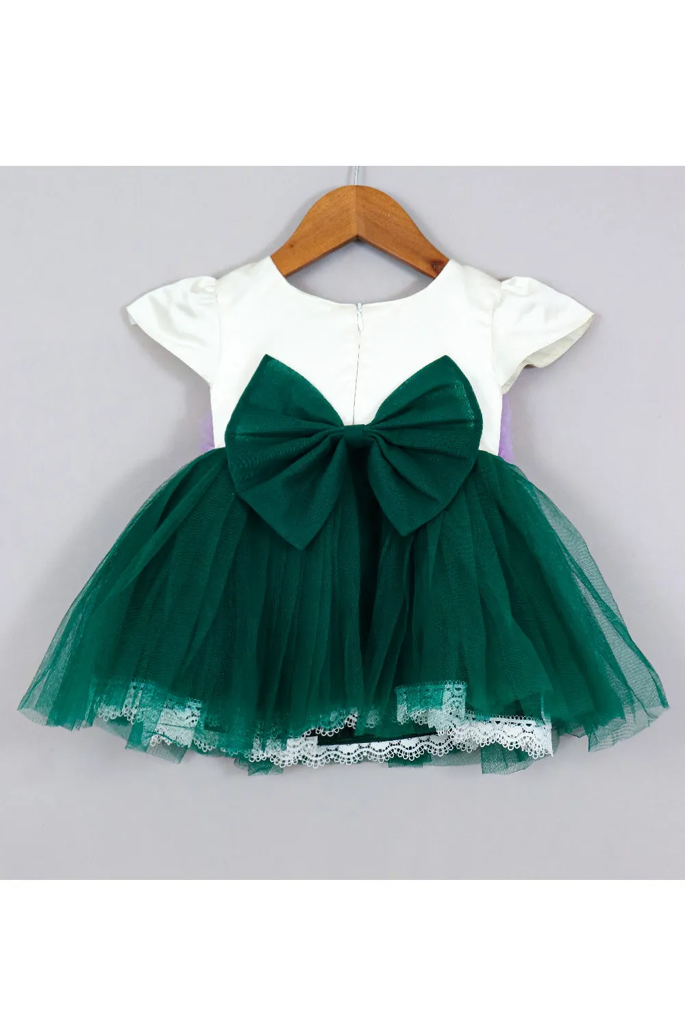 Bottle Green Rainbow Frill Net Dress