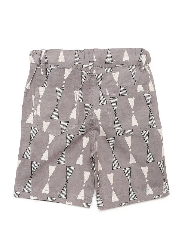 Boys- Blue Elephant Print Shirt With Grey Shorts (Set of 2)