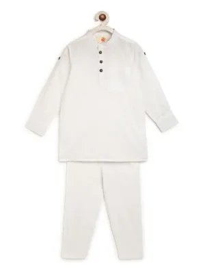 Boys White Self Design Kurta Set (Set of 2)