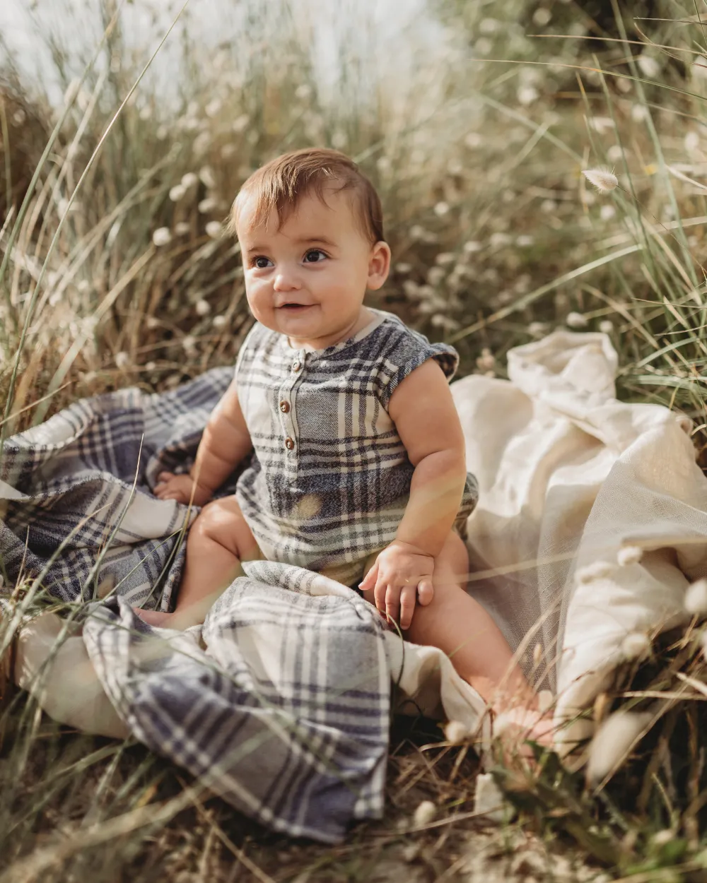 Brushed Check Bubble Romper