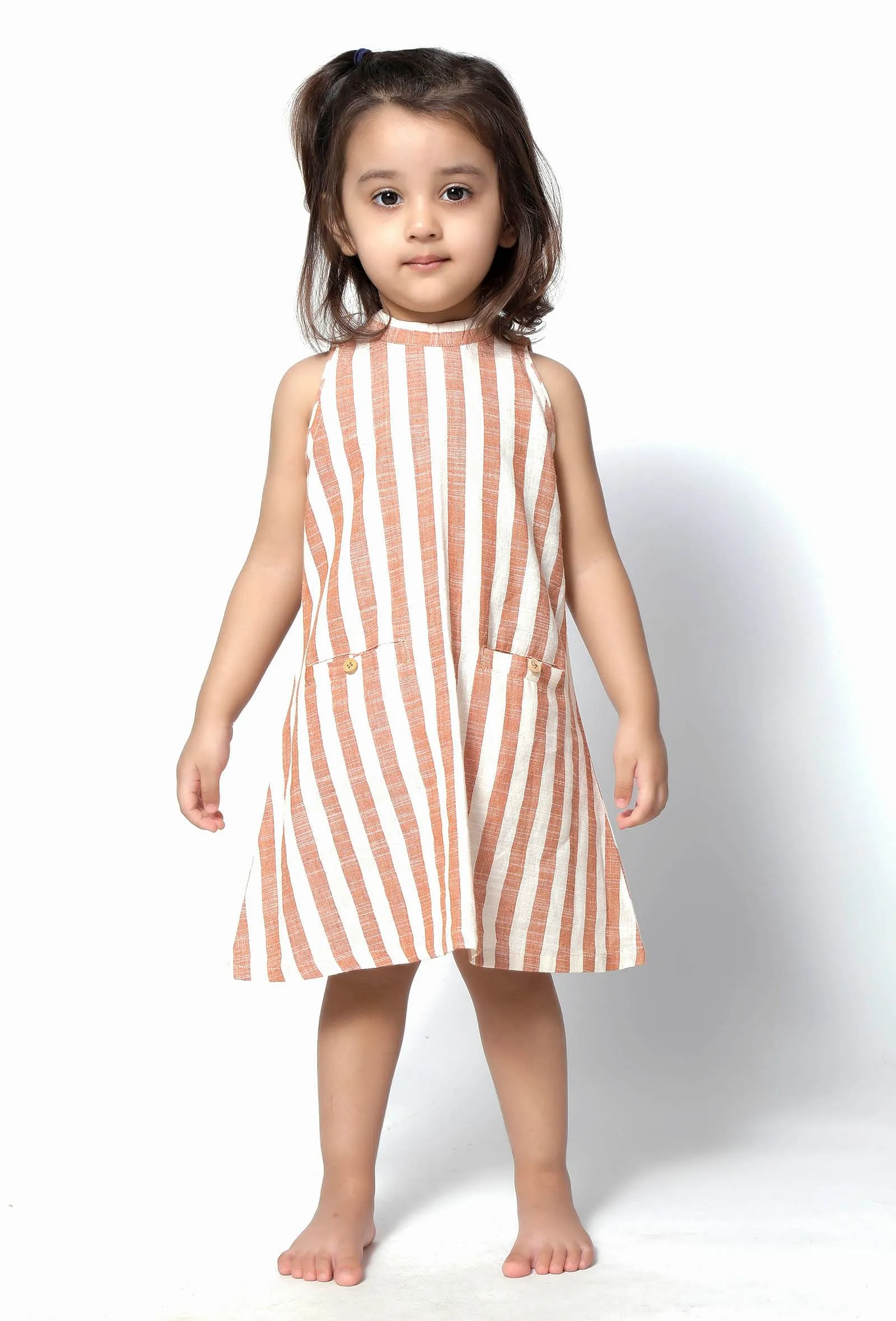 Enna Orange Stripes Halter Neck Cotton Dress