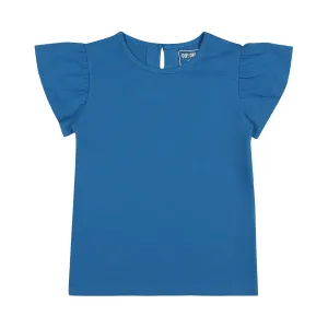 Flutter Sleeve Cotton Top- Deep Water Blue