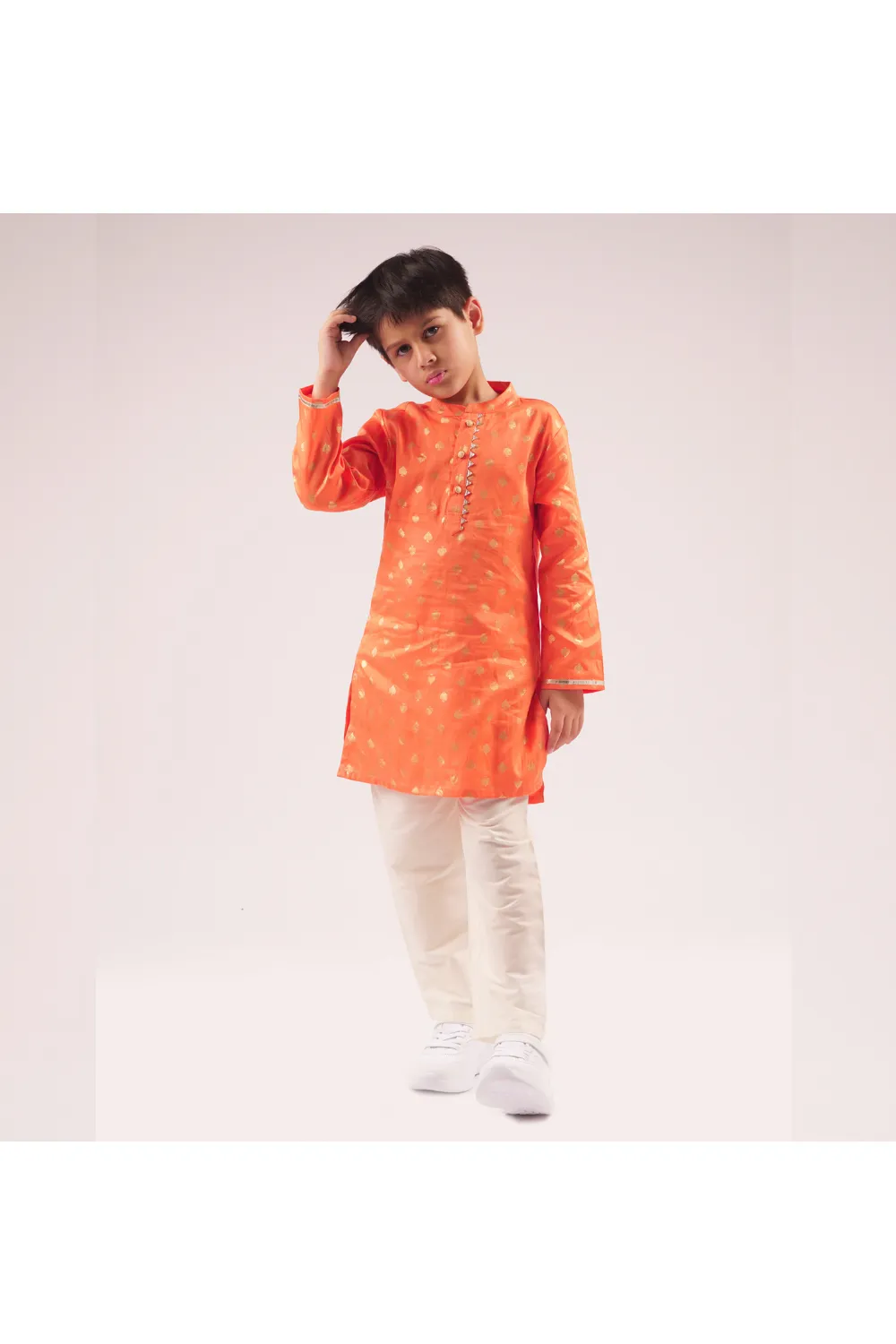 Foil Printed And Gota Lace Embellished Kurta With Pyjama Set