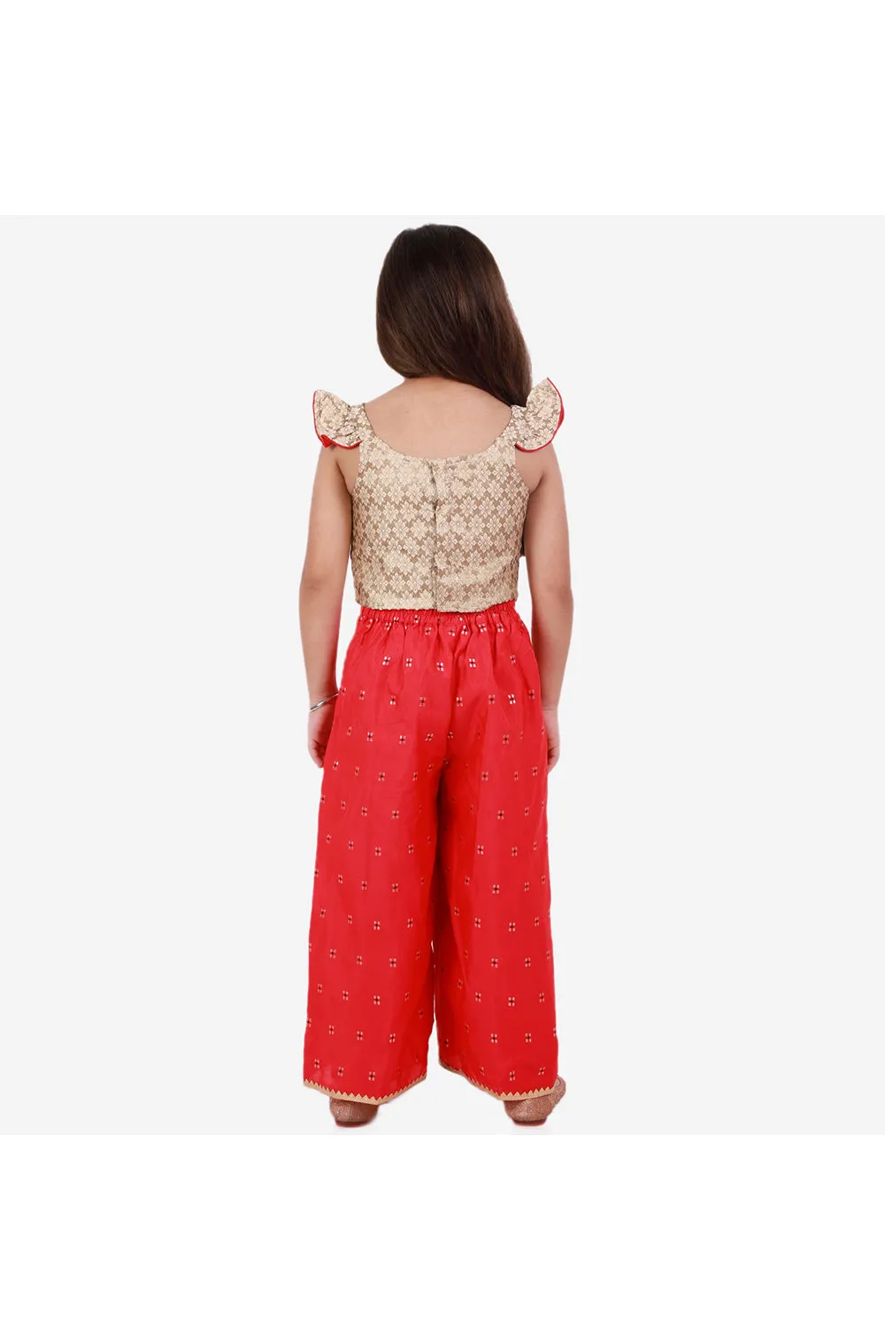 Golden brocade crop top with woven design palazzo