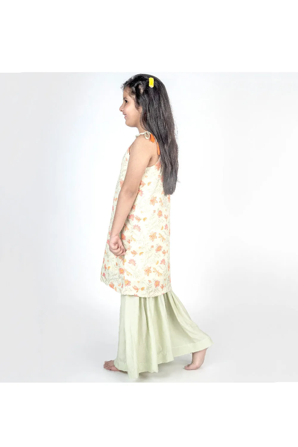 Green Floral Printed Kurta And Sharara Set