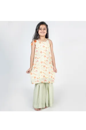 Green Floral Printed Kurta And Sharara Set