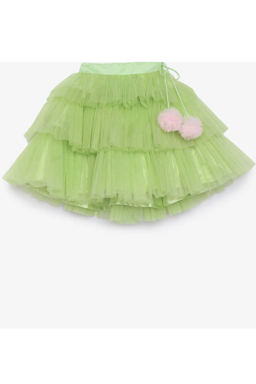 Green lotus motif top and tiered skirt