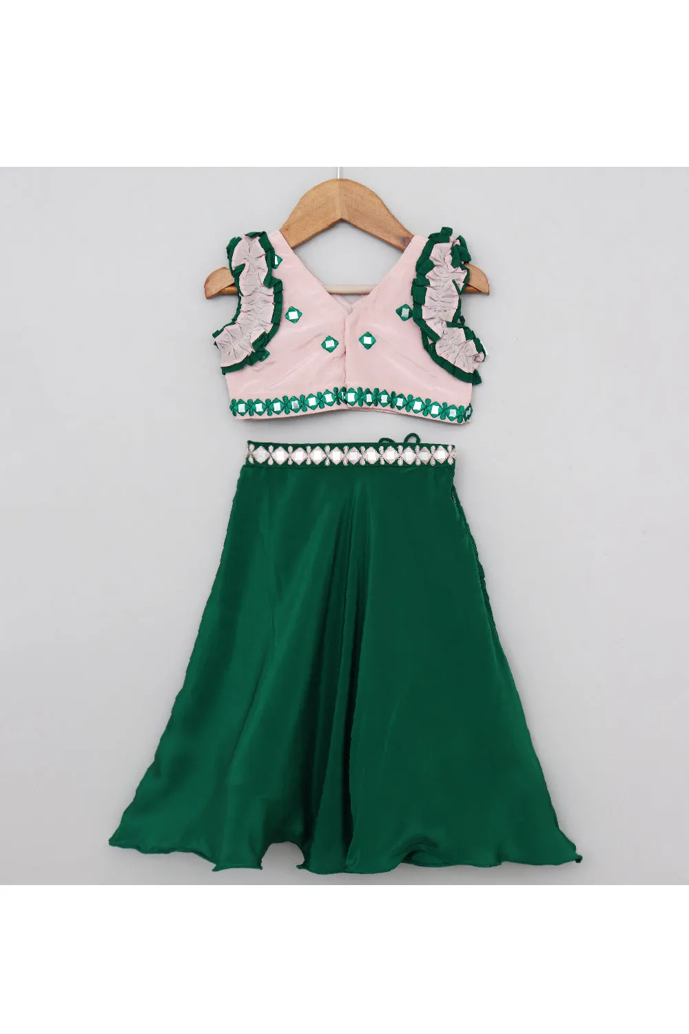 Hand Mirror Work Crepe Top With Lehenga Set