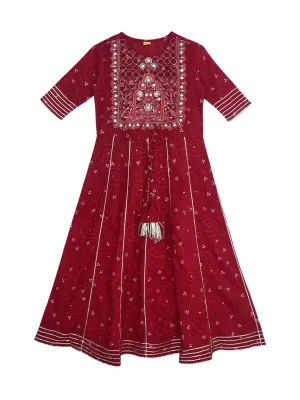 Ishin Girls  Maroon Embroidered Fit & Flare Dress