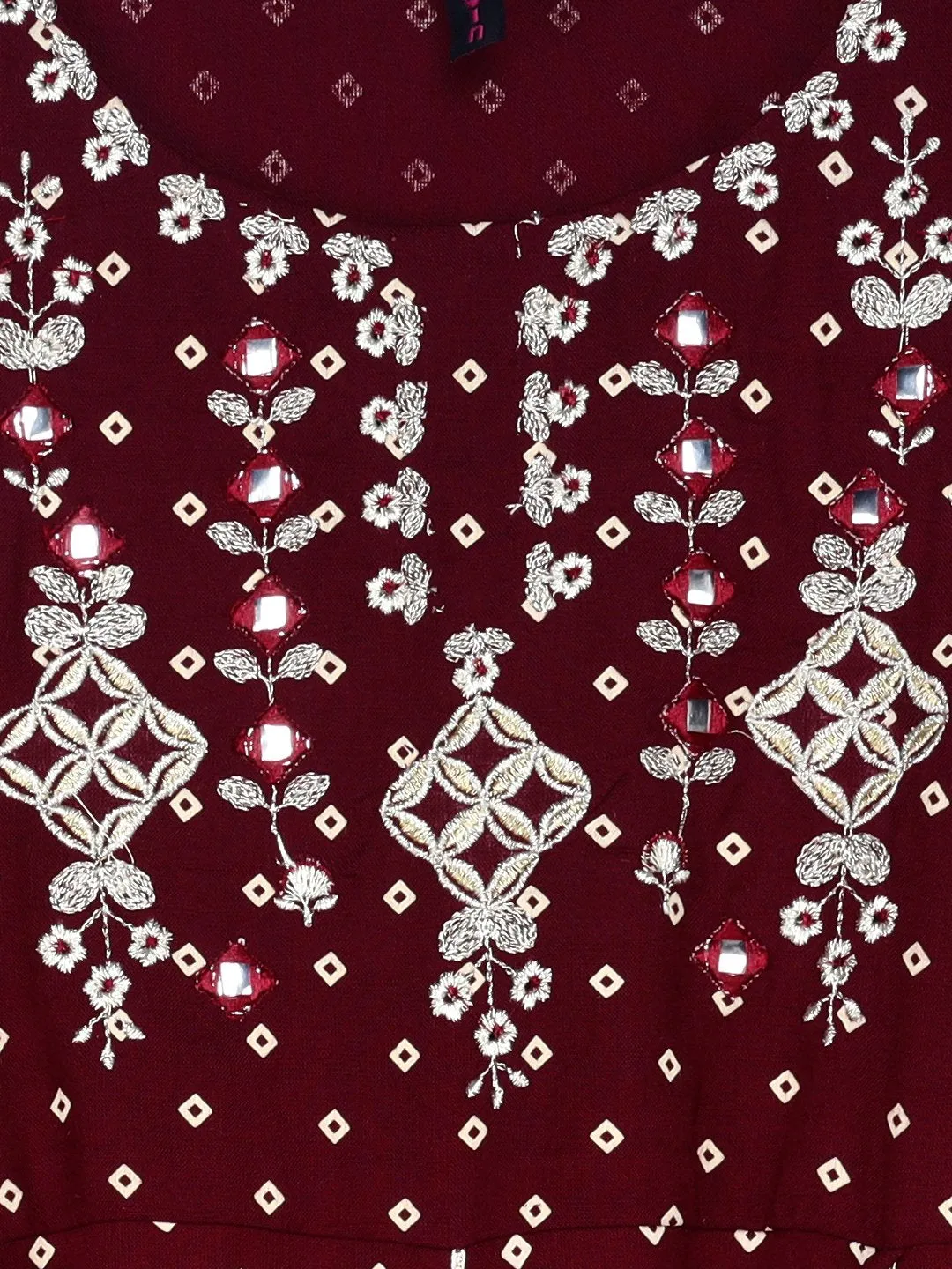 Ishin Girls Maroon Embroidered Fit & Flare Dress