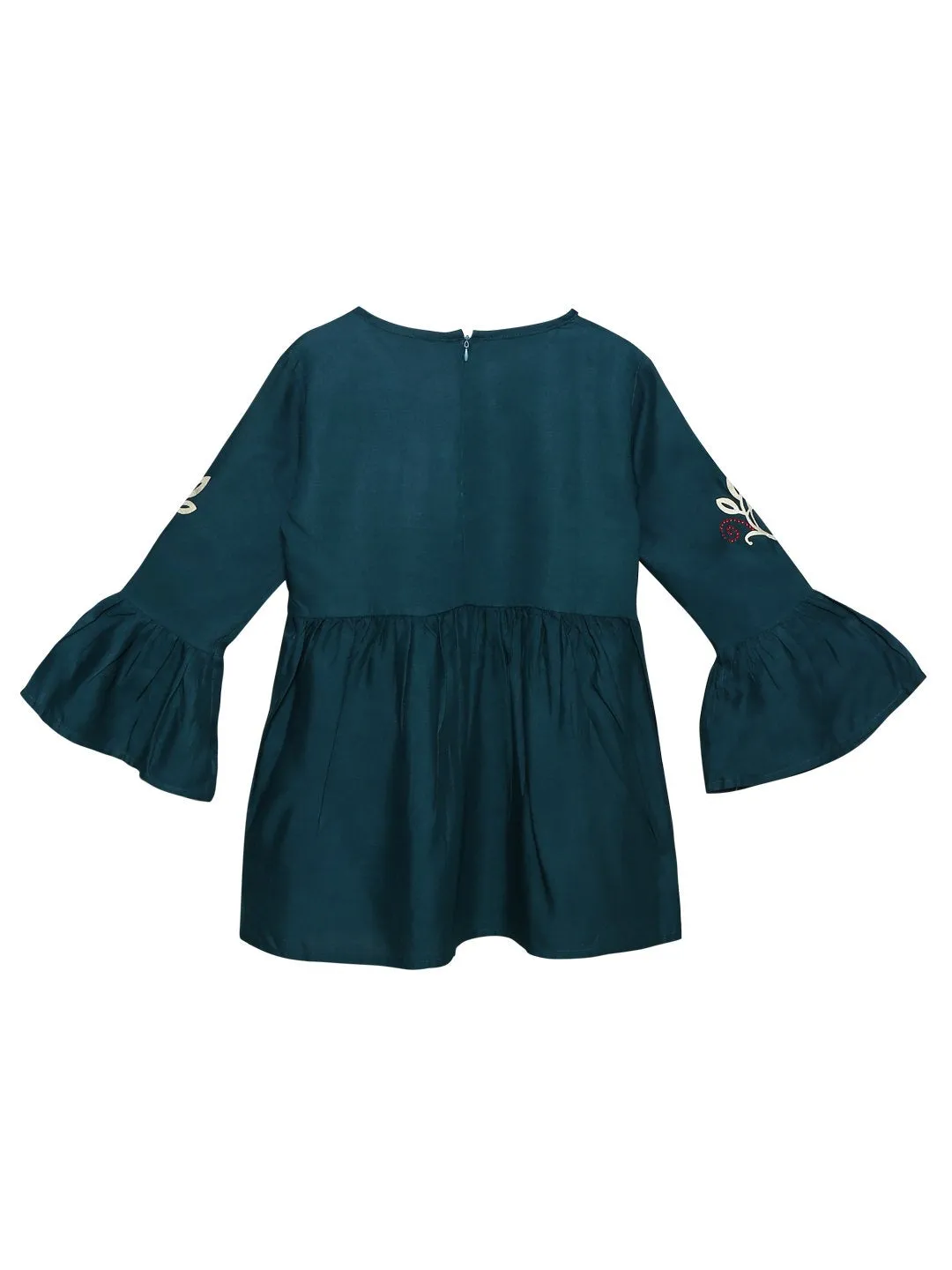 Ishin Girls Viscose Rayon Teal Embroidered Top