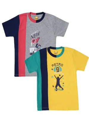 Kids Printed Multicoloured Cotton Tees (Pack Of 2)