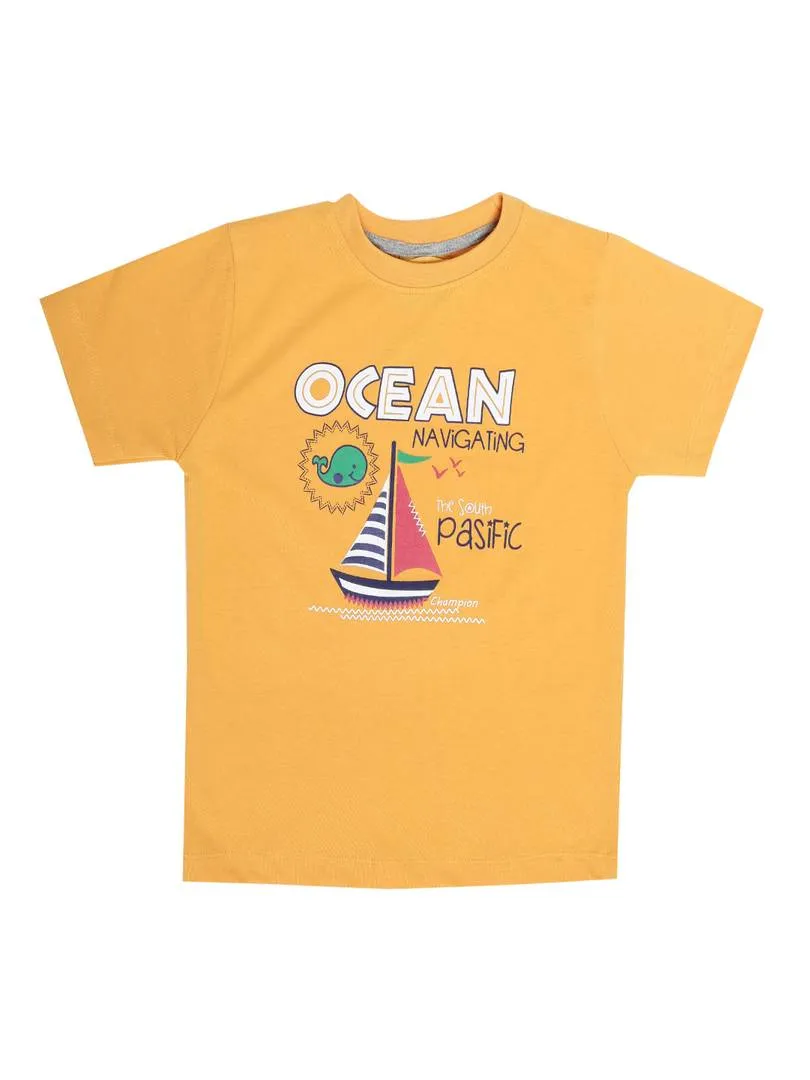 Kids Printed Yellow Cotton Tees