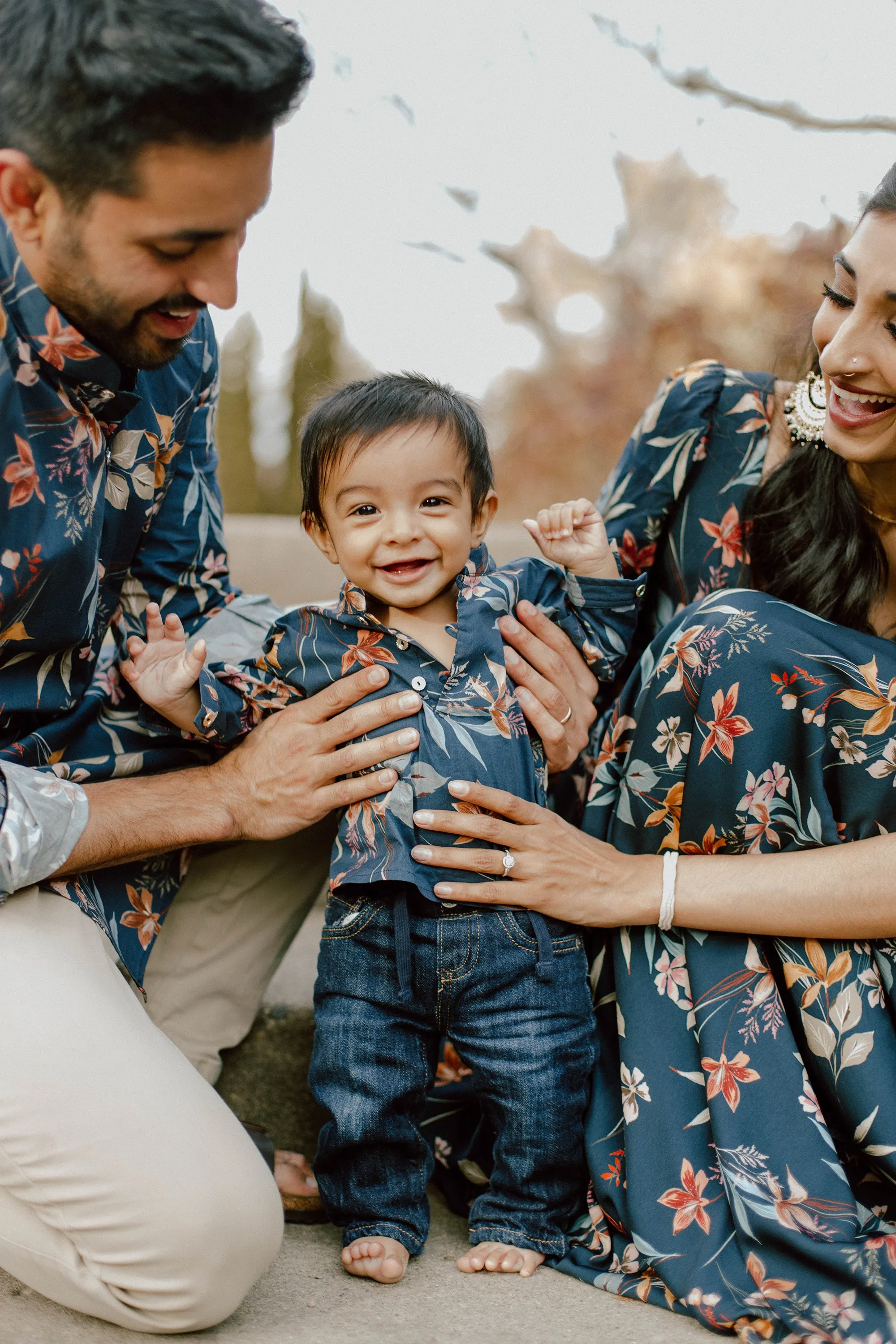 KINAL Navy and Blush Cotton Kids Kurta