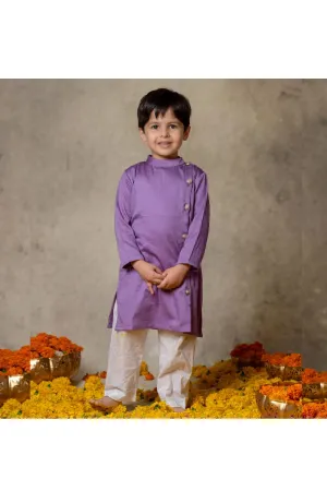 Lavender Cotton Asymmetrical Kurta With Pyjama Set