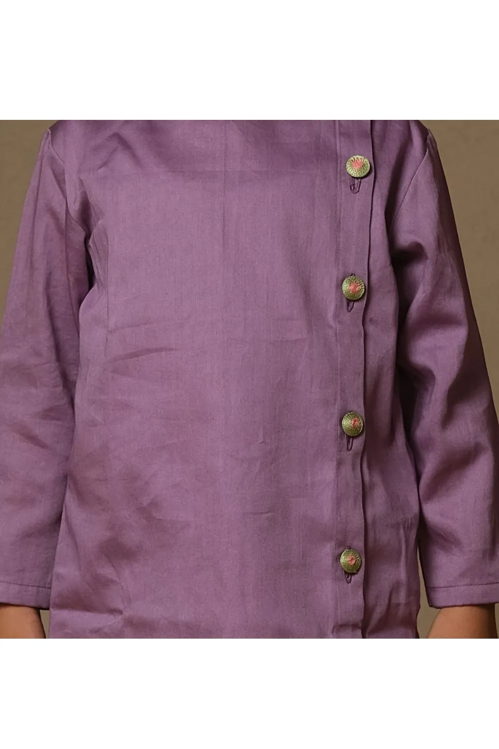 Lavender Cotton Asymmetrical Kurta With Pyjama Set