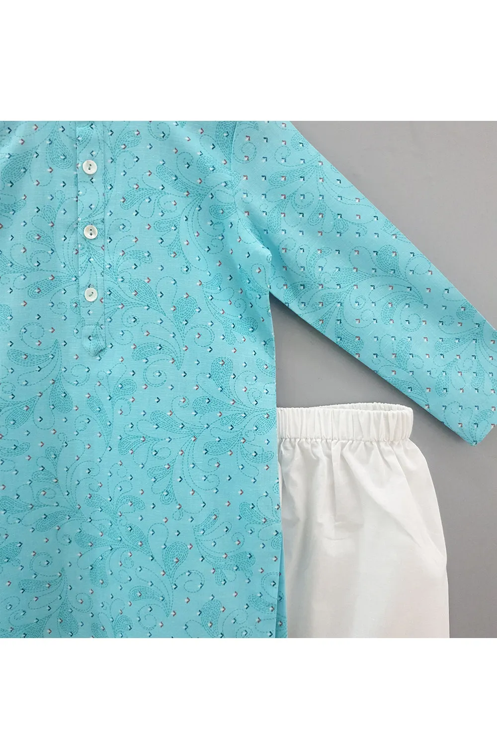 Light blue kantha printed kurta and pyjama