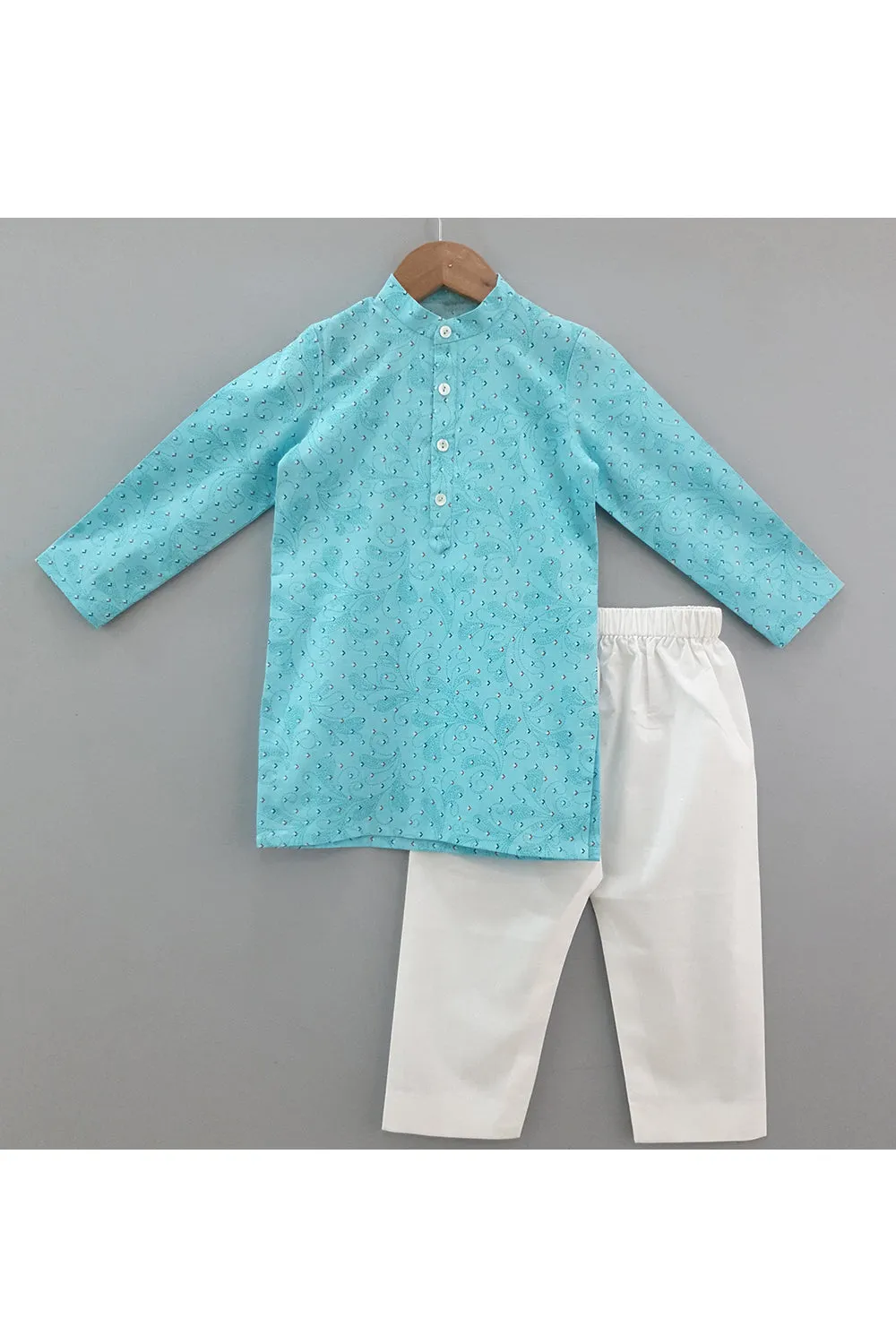 Light blue kantha printed kurta and pyjama