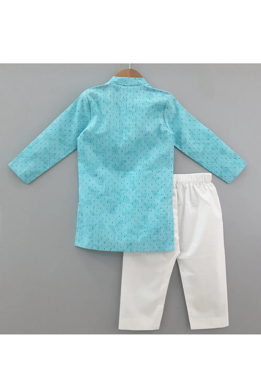 Light blue kantha printed kurta and pyjama