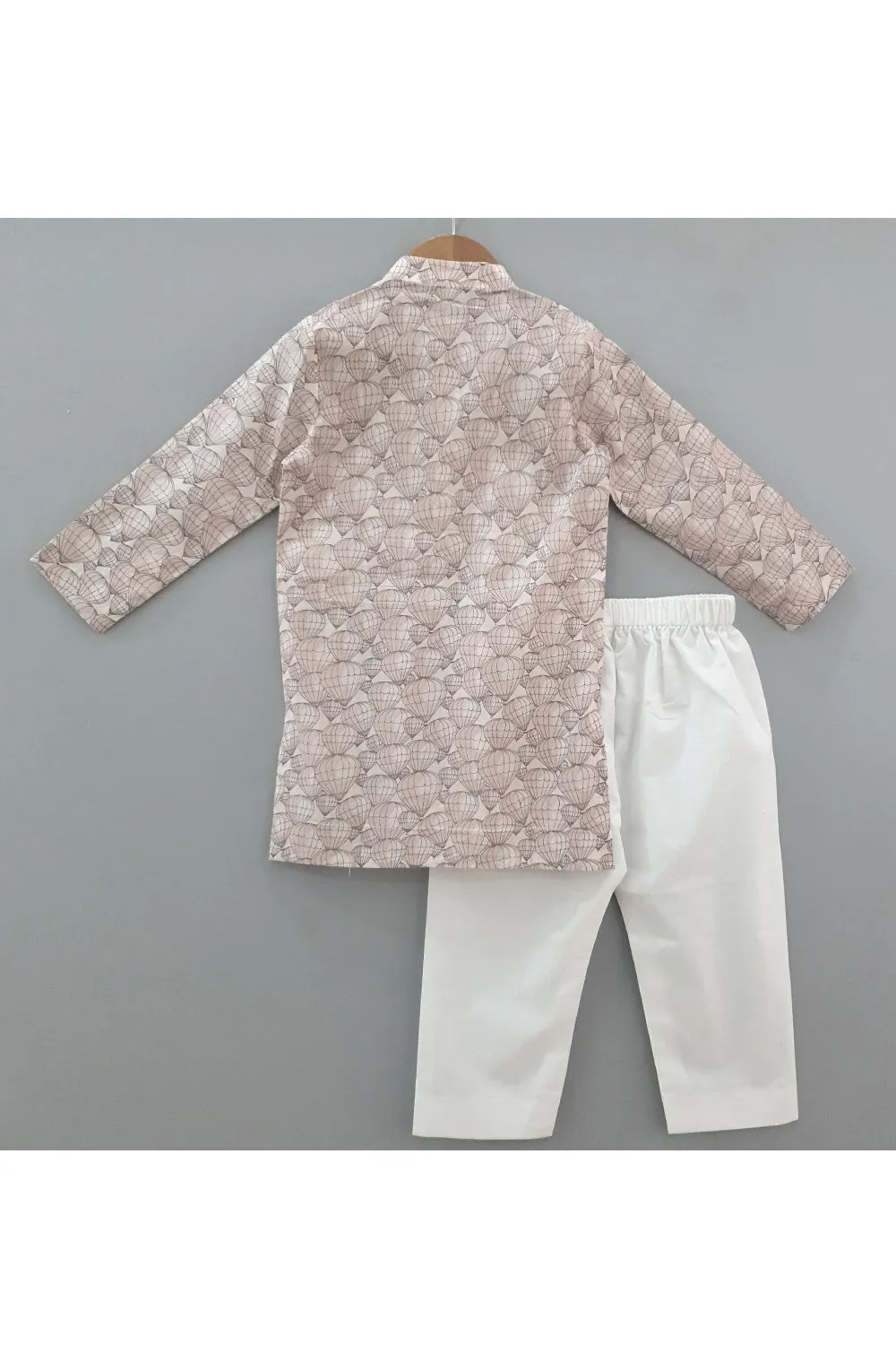 Light brown hot air balloon printed kurta and pyjama