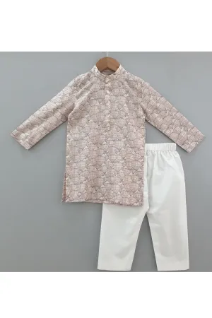 Light brown hot air balloon printed kurta and pyjama