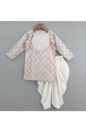 Light mauve printed kurta with white dhoti