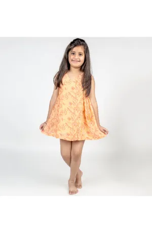 Light Orange Floral Printed Angrakha Dress