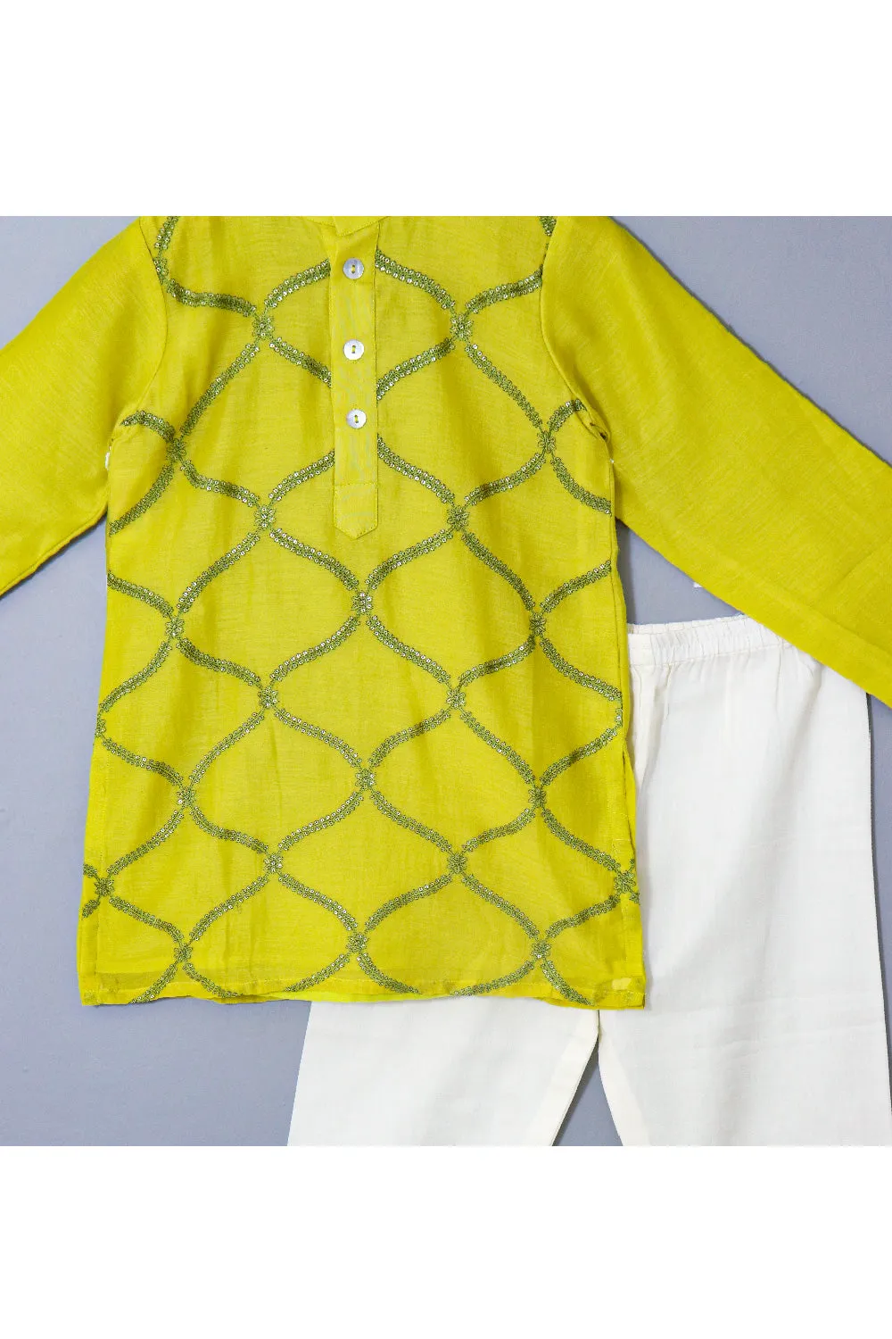 Lime Green Embroidered Chanderi Kurta With Pyjama Set