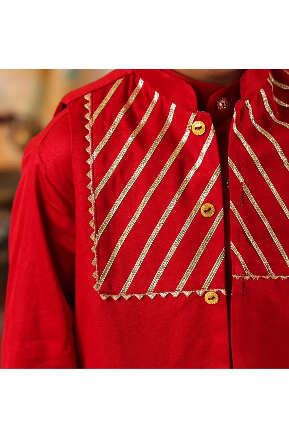 Maroon Asymmetric Kurta And Dhoti With Gota Detailing Jacket Set